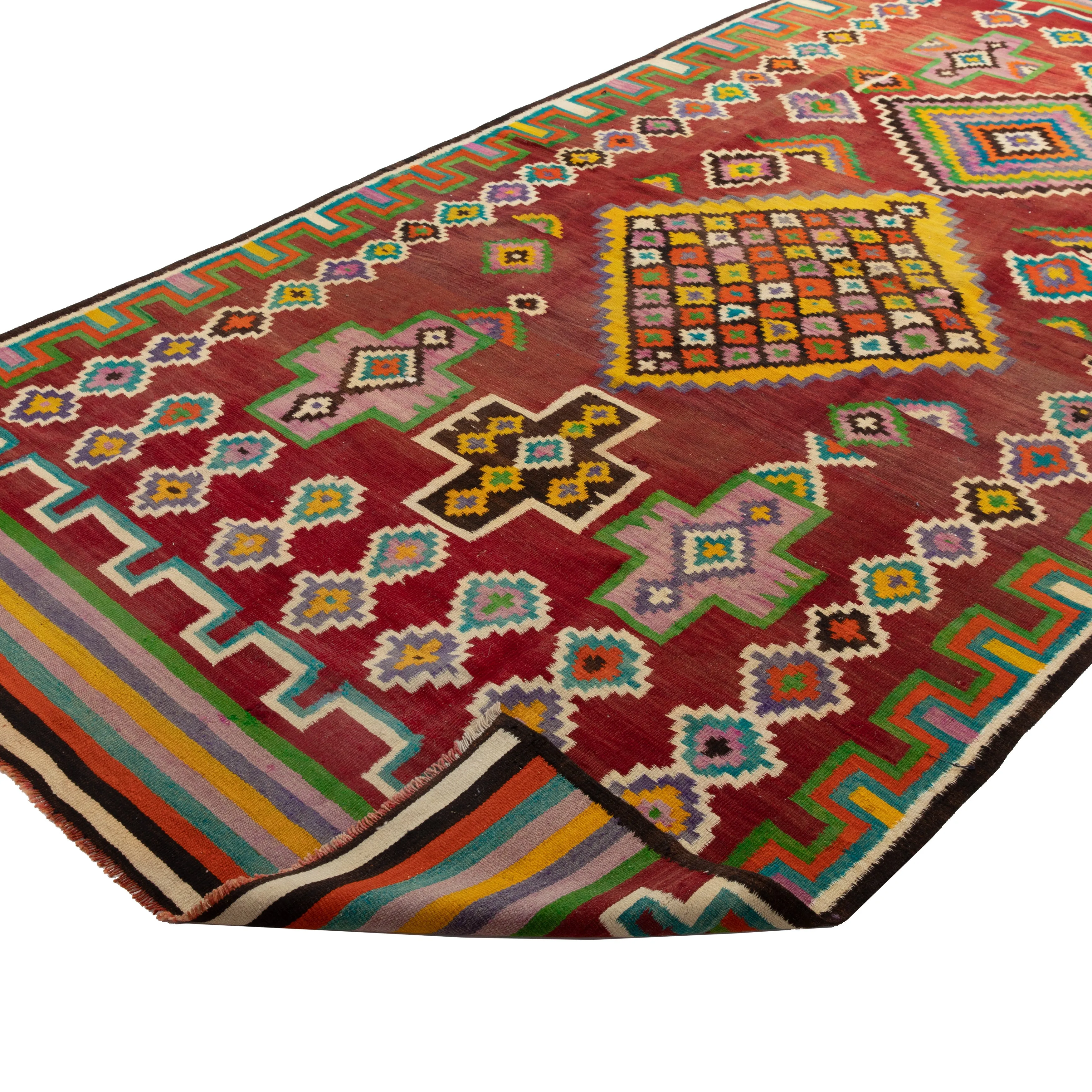 Multicolored Flatweave Wool Runner - 5'7" x 12'