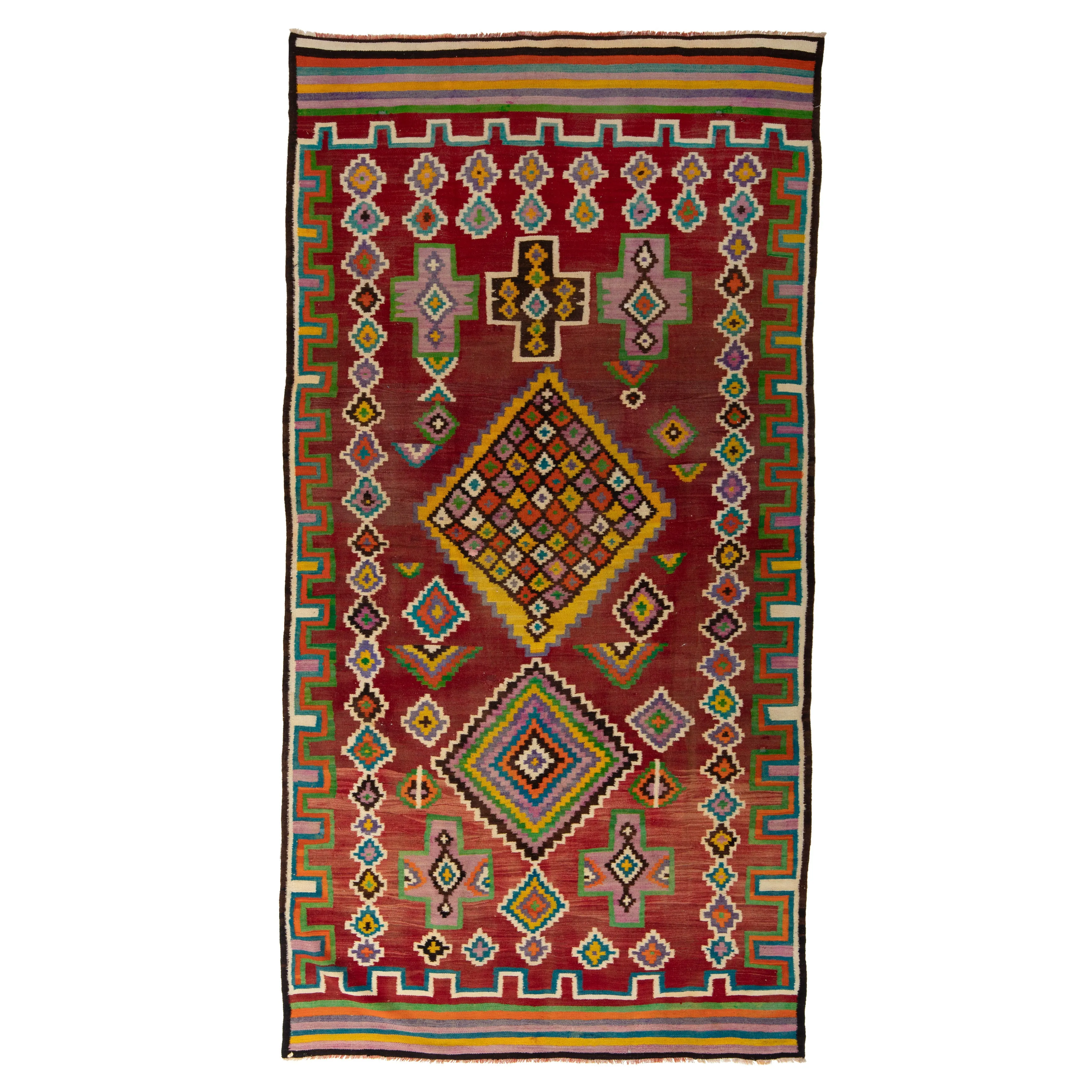 Multicolored Flatweave Wool Runner - 5'7" x 12'