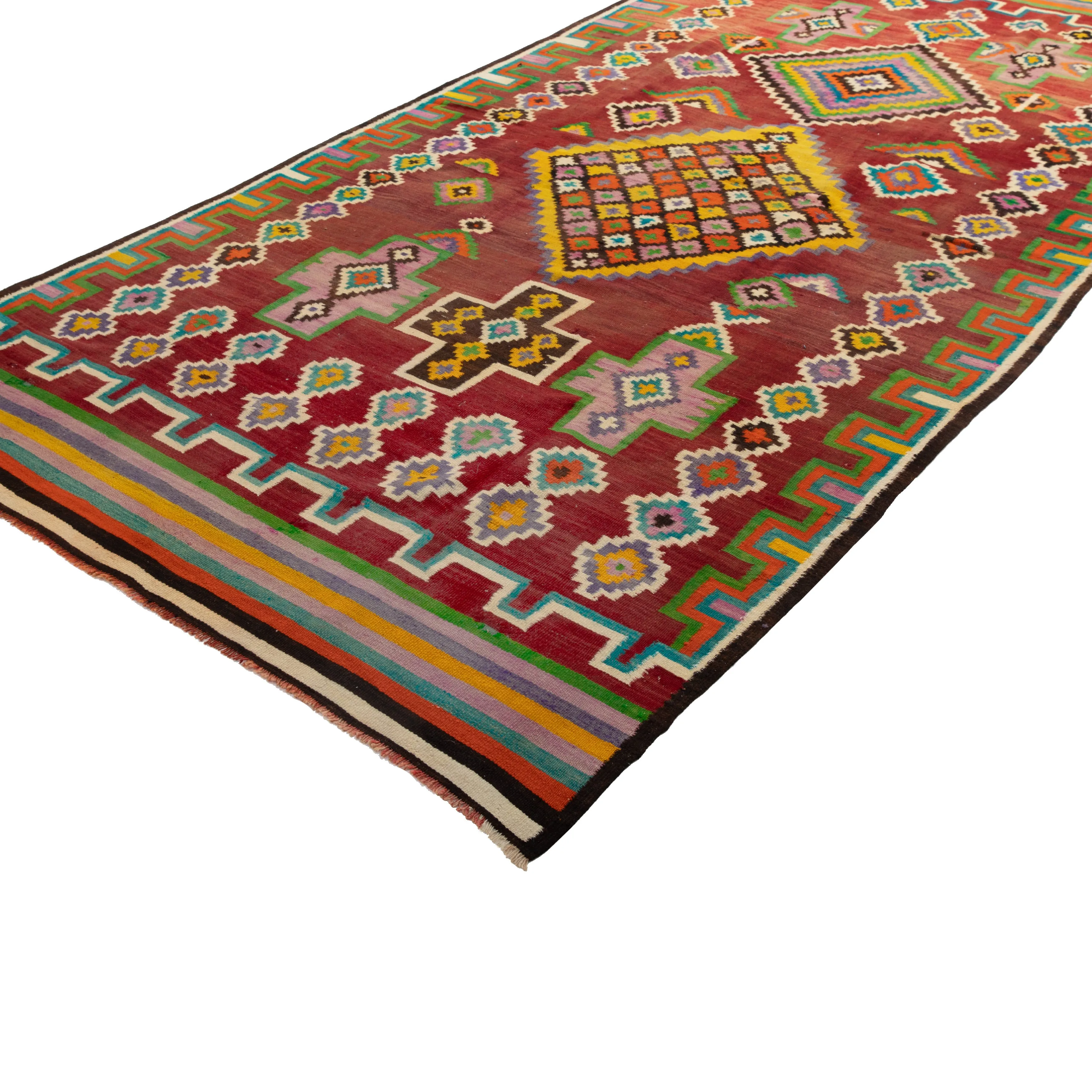 Multicolored Flatweave Wool Runner - 5'7" x 12'