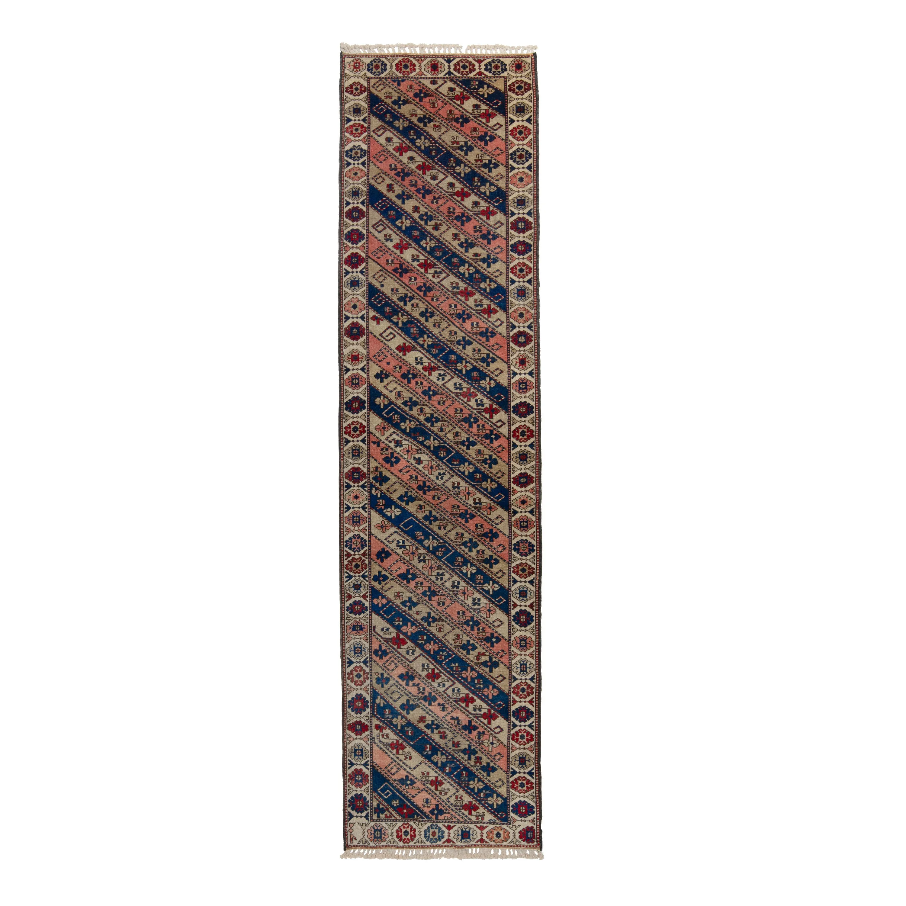 Multicolored Traditional Wool Runner - 3' x 12'