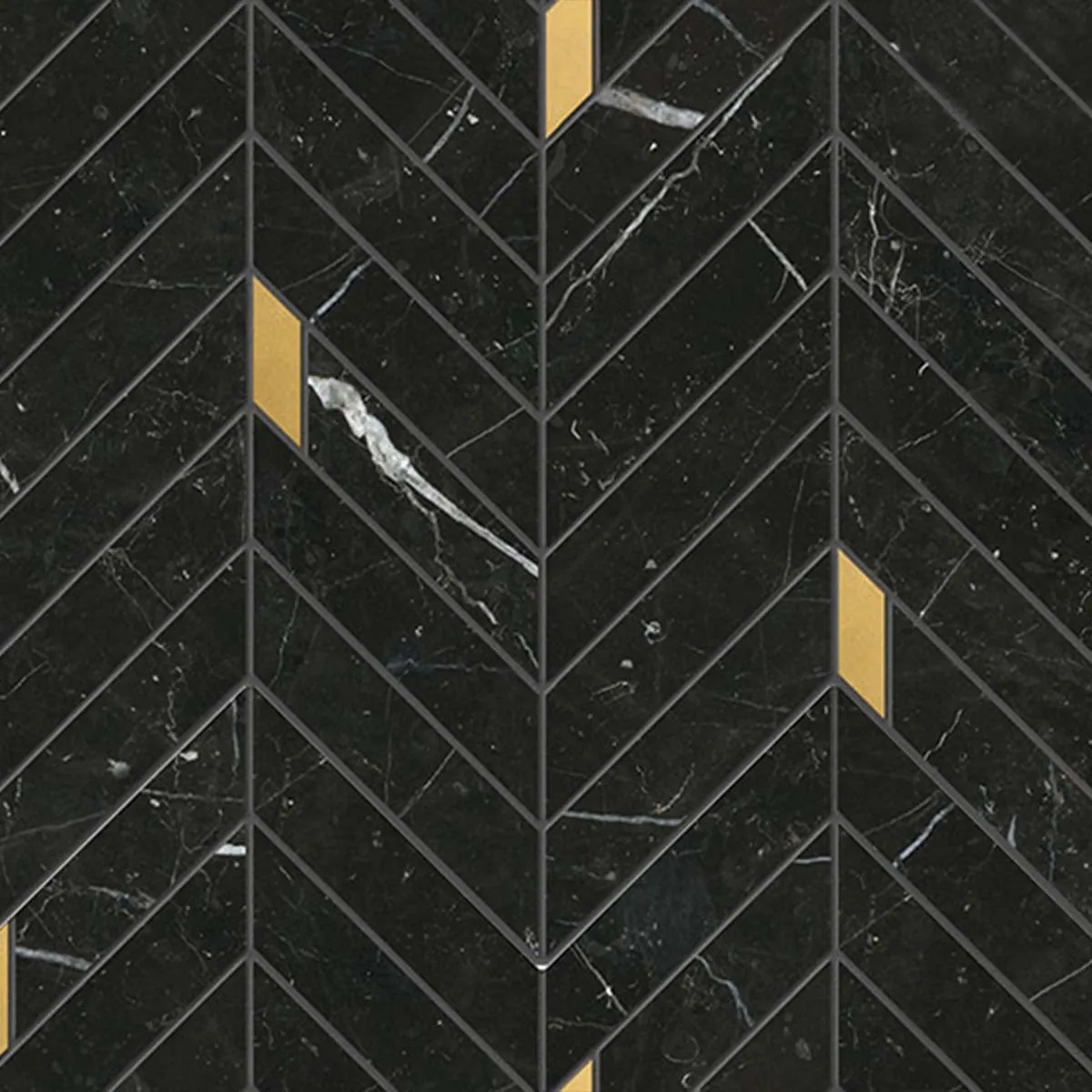 Nero Marquinia Chevron Porcelain Mosaic Tile 28x30cm Gloss