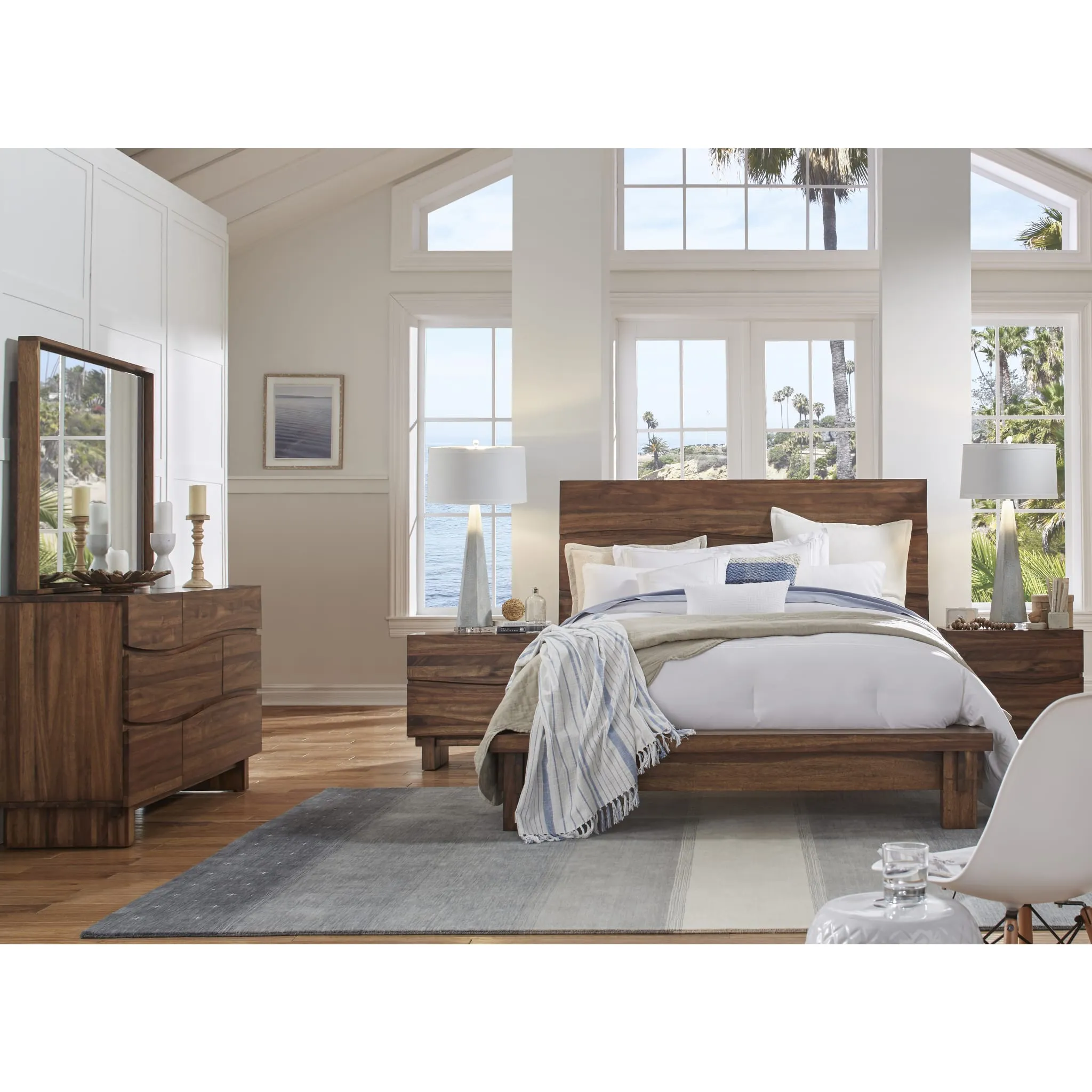 Ocean Solid Wood Platform Bed in Natural Sengon Modus