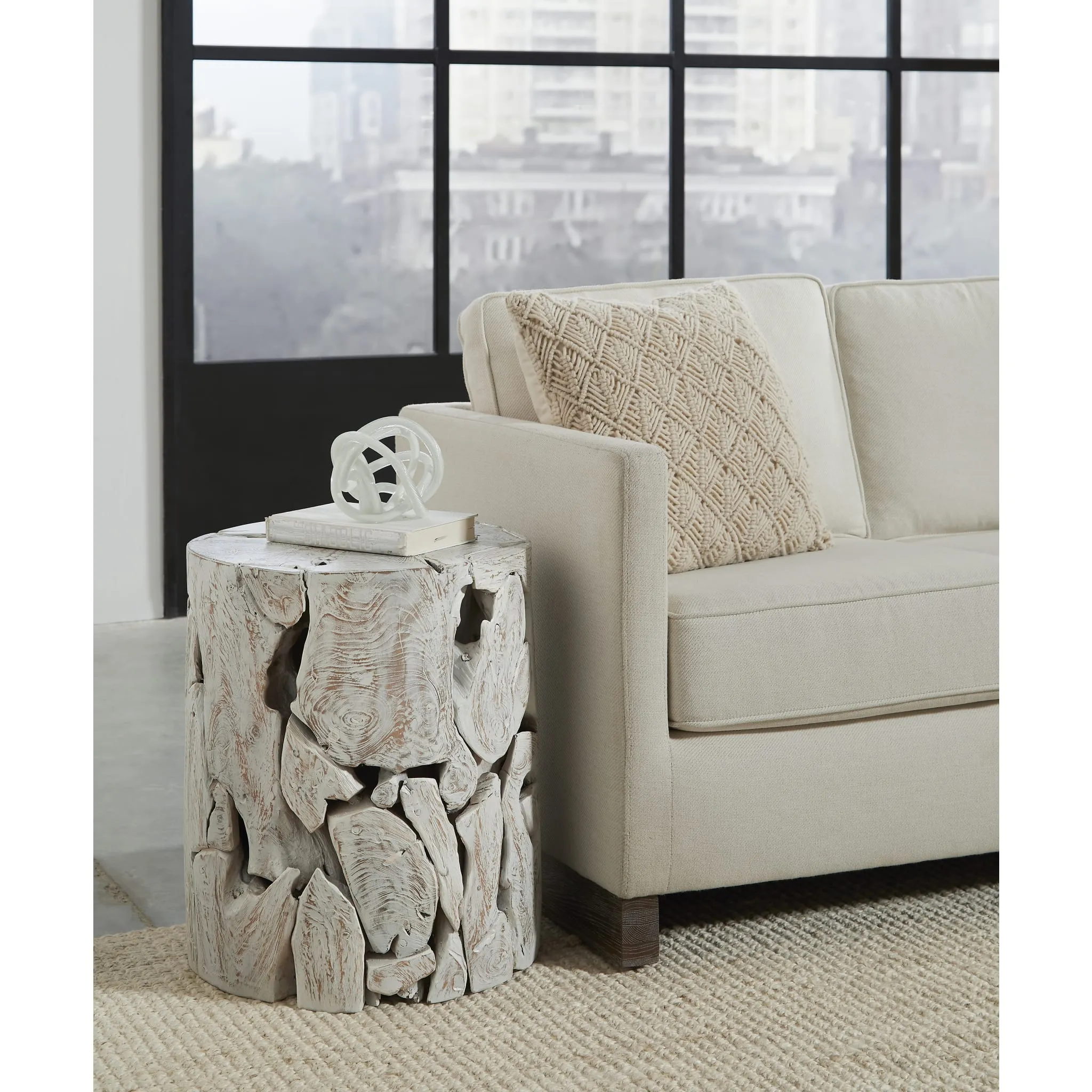 One Teak Slice Round End Table in Bleached Teak Modus