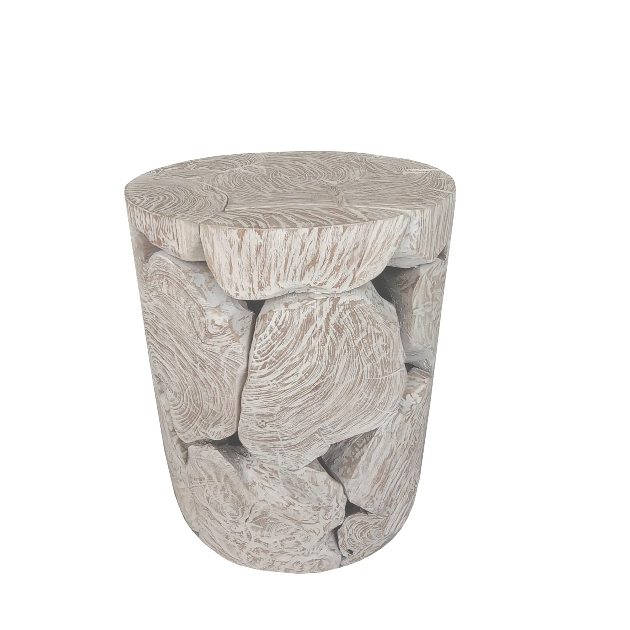 One Teak Slice Round End Table in Bleached Teak Modus