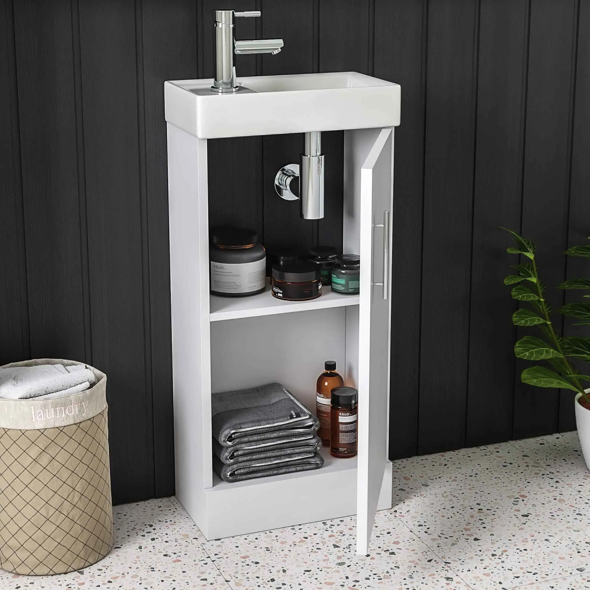 Oslo 400 Floorstanding Cloakroom Vanity Unit With Washbasin - Polar White