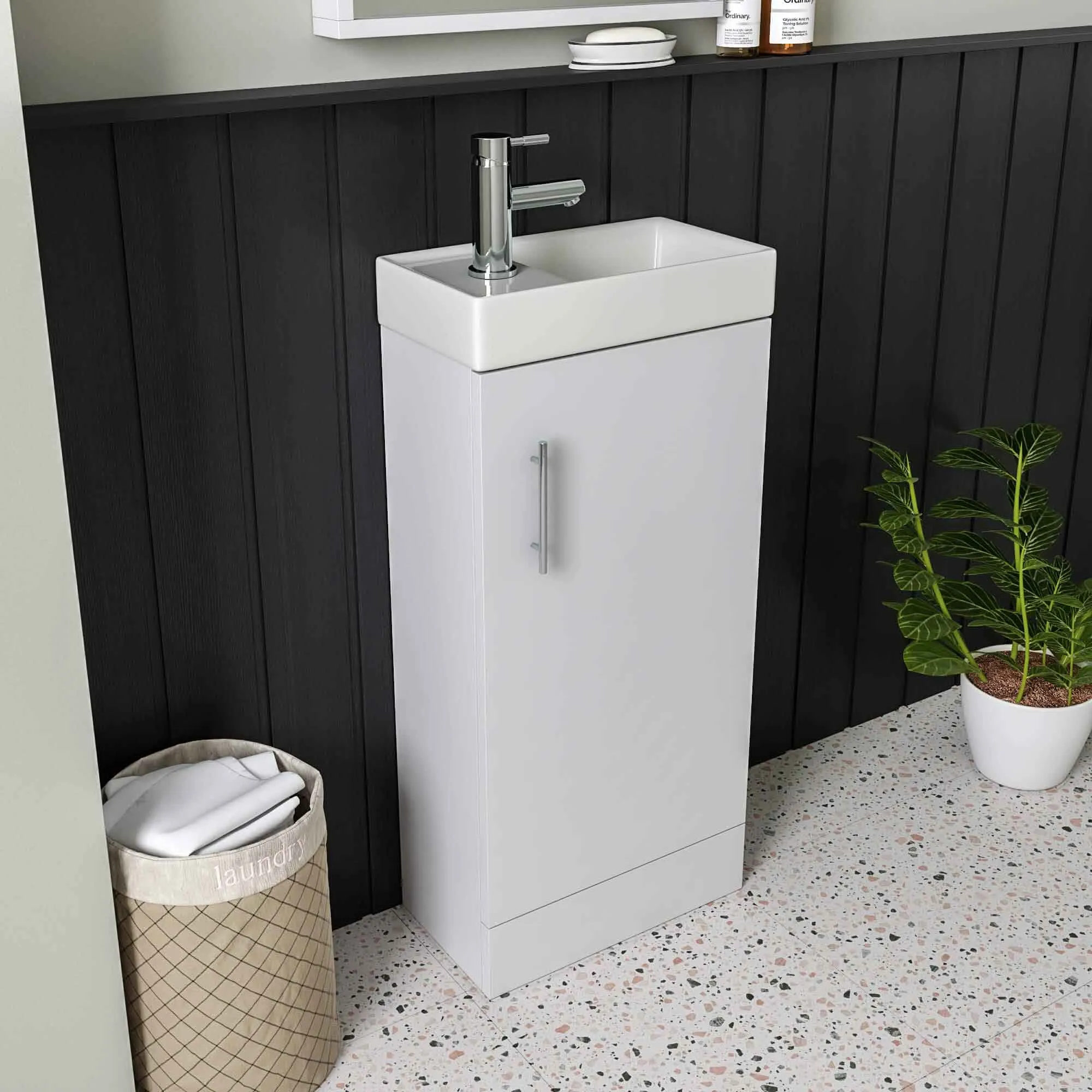 Oslo 400 Floorstanding Cloakroom Vanity Unit With Washbasin - Polar White
