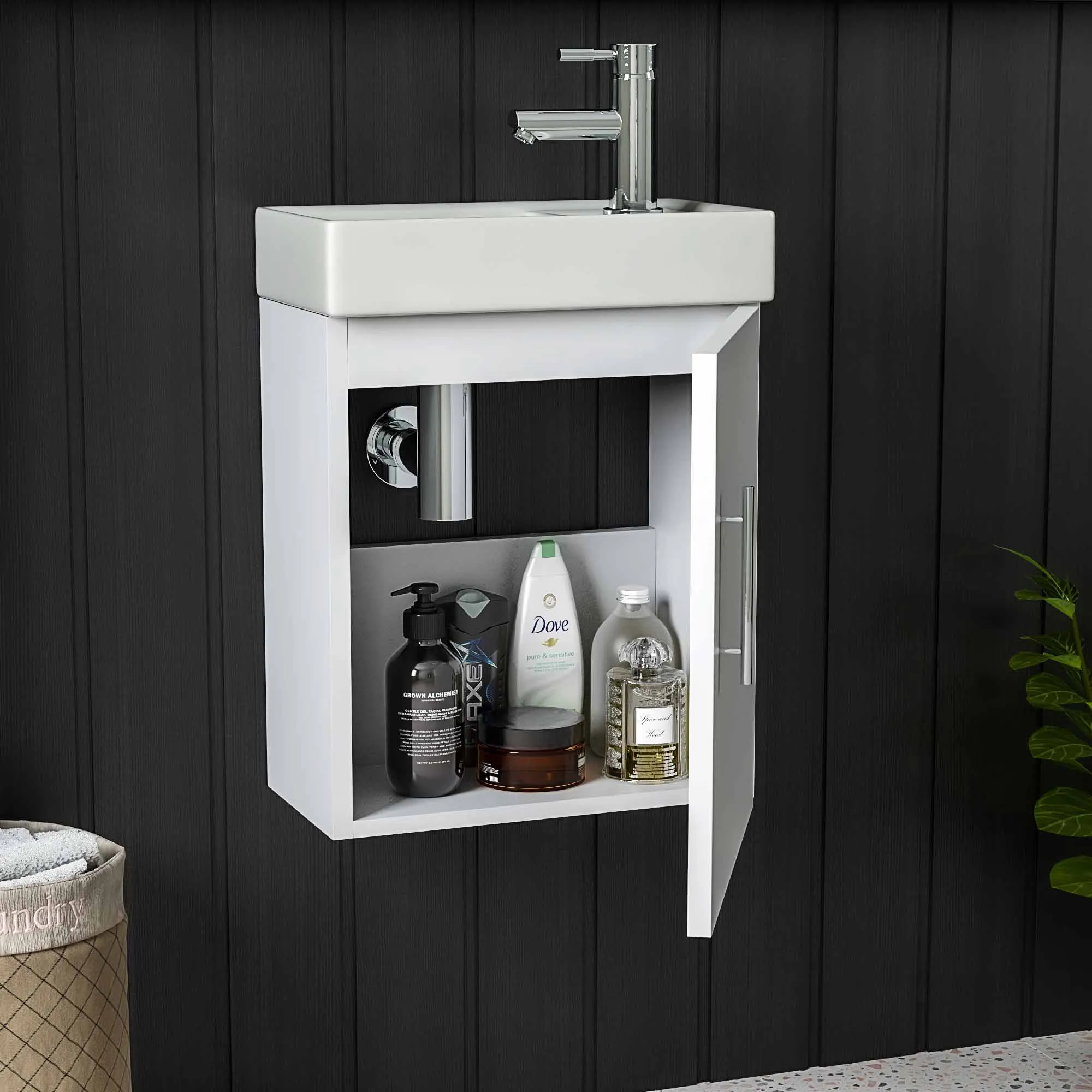 Oslo 400 Wall Mounted Cloakroom Vanity Unit With Washbasin - Polar White