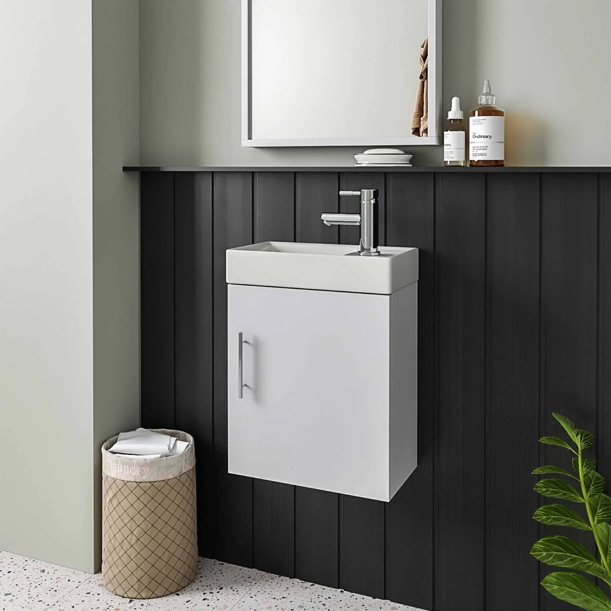 Oslo 400 Wall Mounted Cloakroom Vanity Unit With Washbasin - Polar White