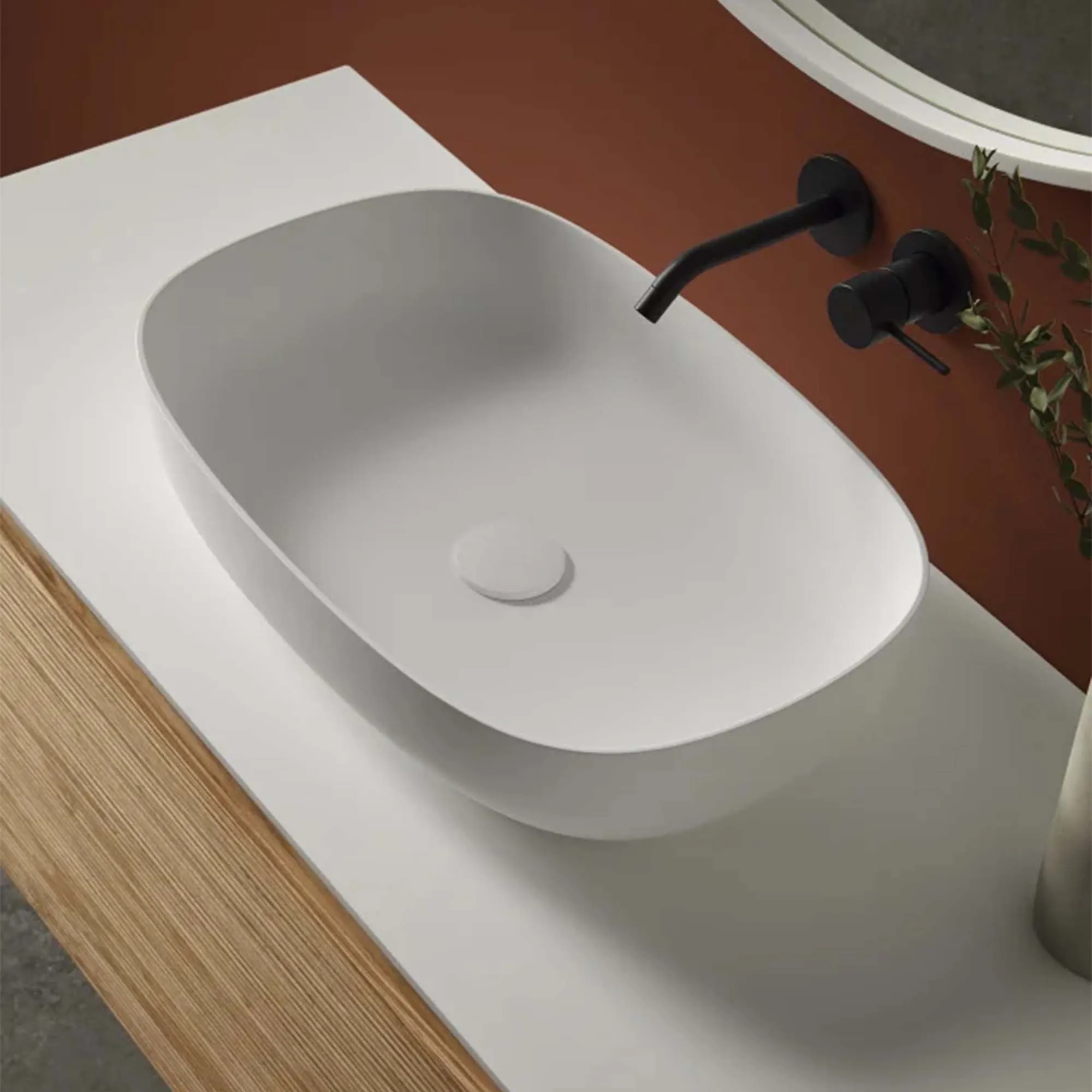 Oslo Oval 600 Solid Surface Countertop Basin with Waste - Matt White