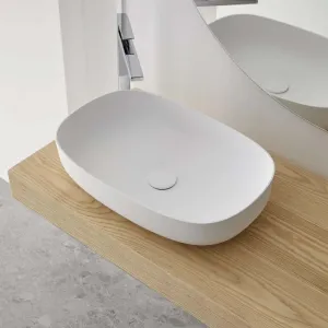 Oslo Oval 600 Solid Surface Countertop Basin with Waste - Matt White