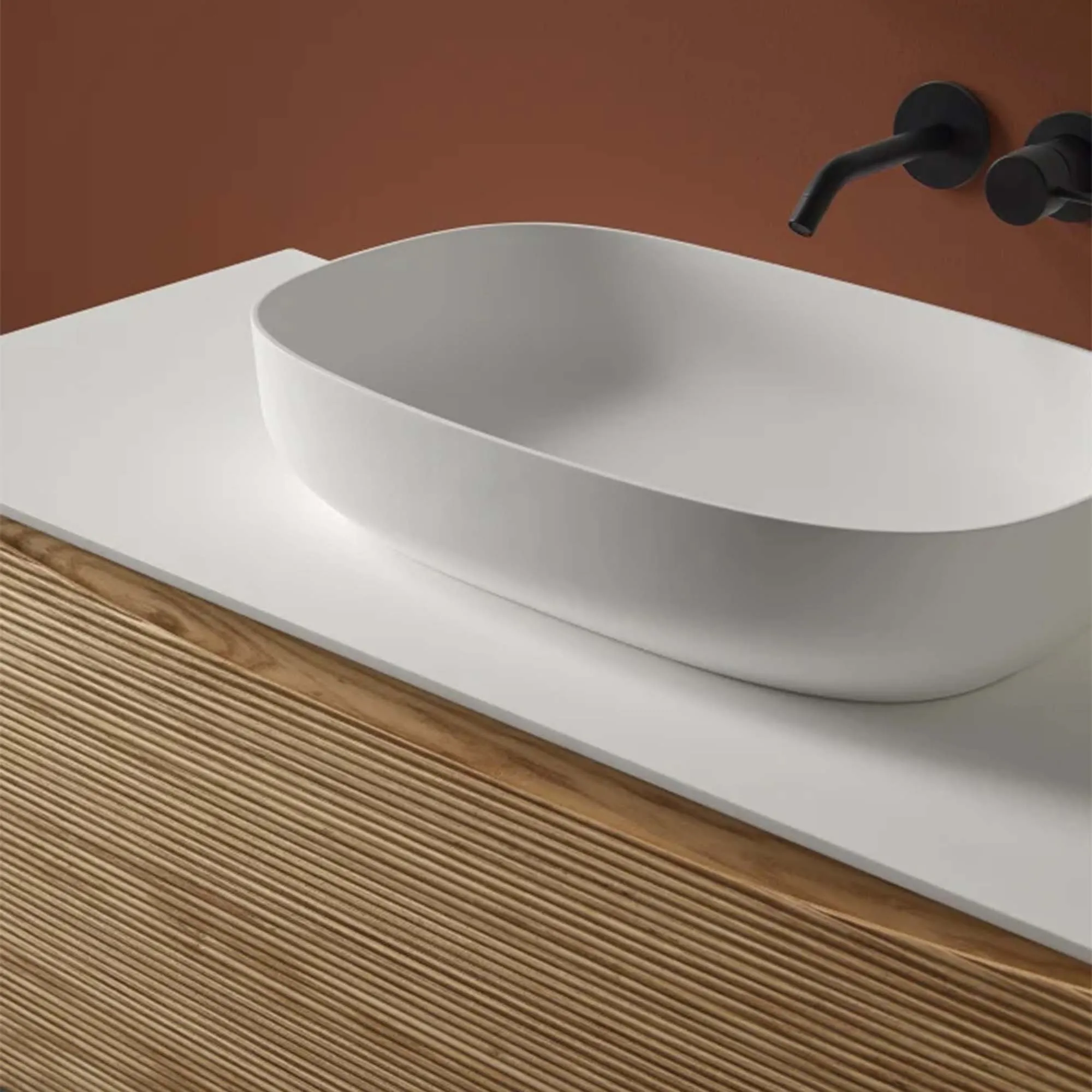 Oslo Oval 600 Solid Surface Countertop Basin with Waste - Matt White