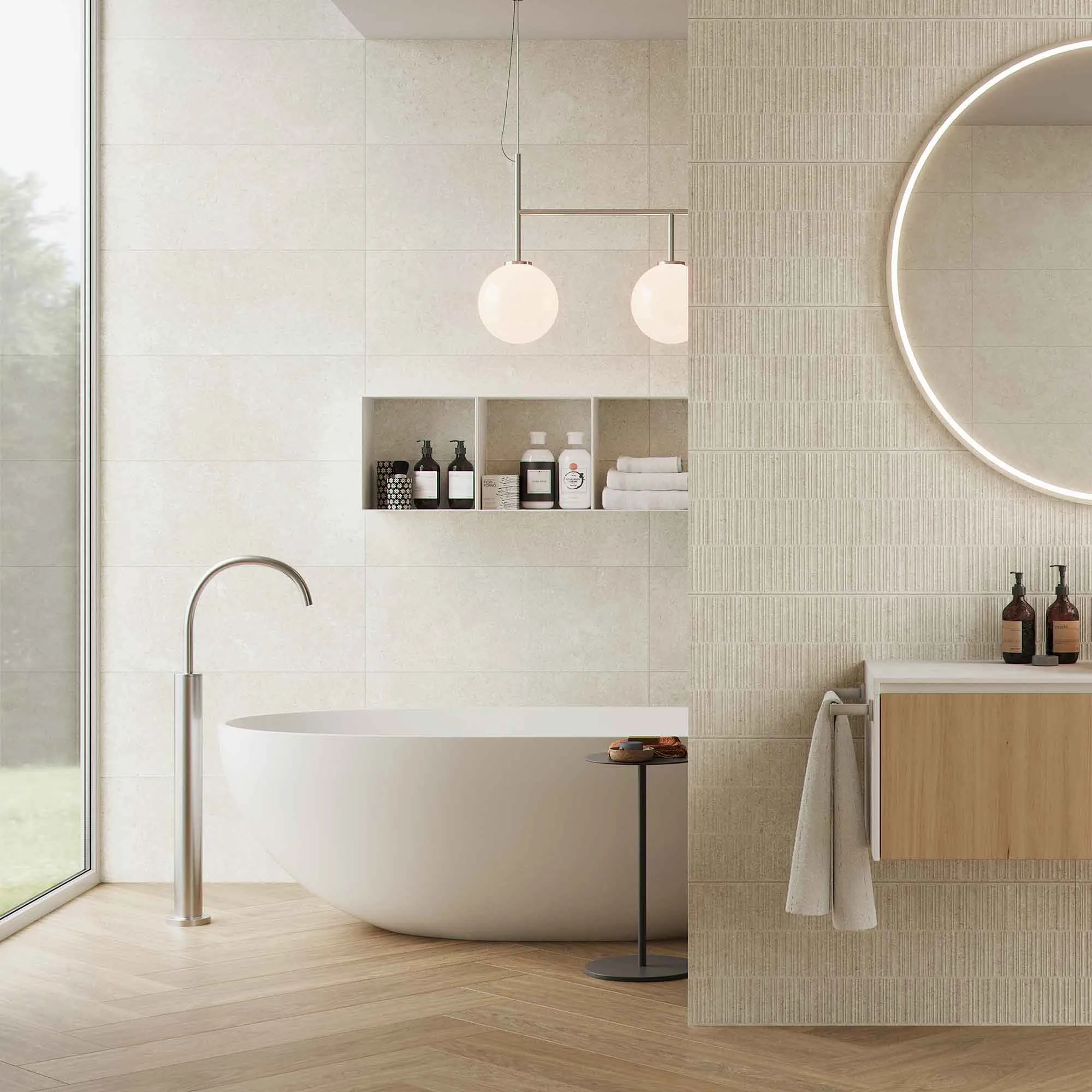 Palma Almond Stone Effect Decor Wall Tile 33x90cm Matt