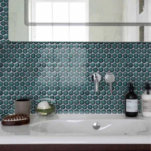 Penny Verde Round Wall & Floor Mosaic Tile 31x33cm Gloss