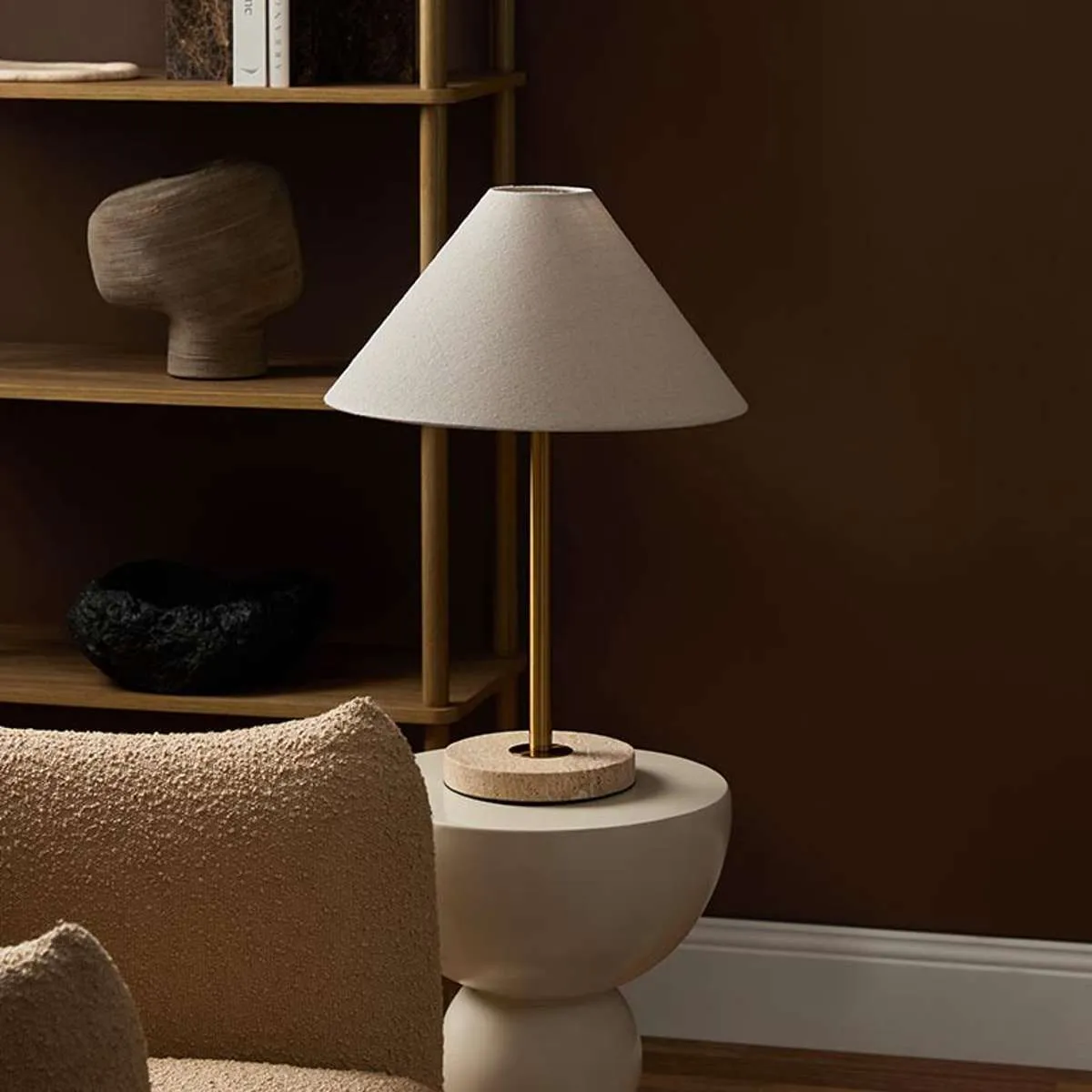 Phoebe Travertine Base Table Lamp Mocka