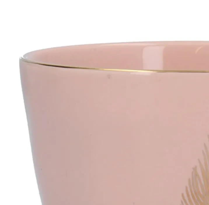 Pink Ceramic Mug With Gold Feather Funky Chunky