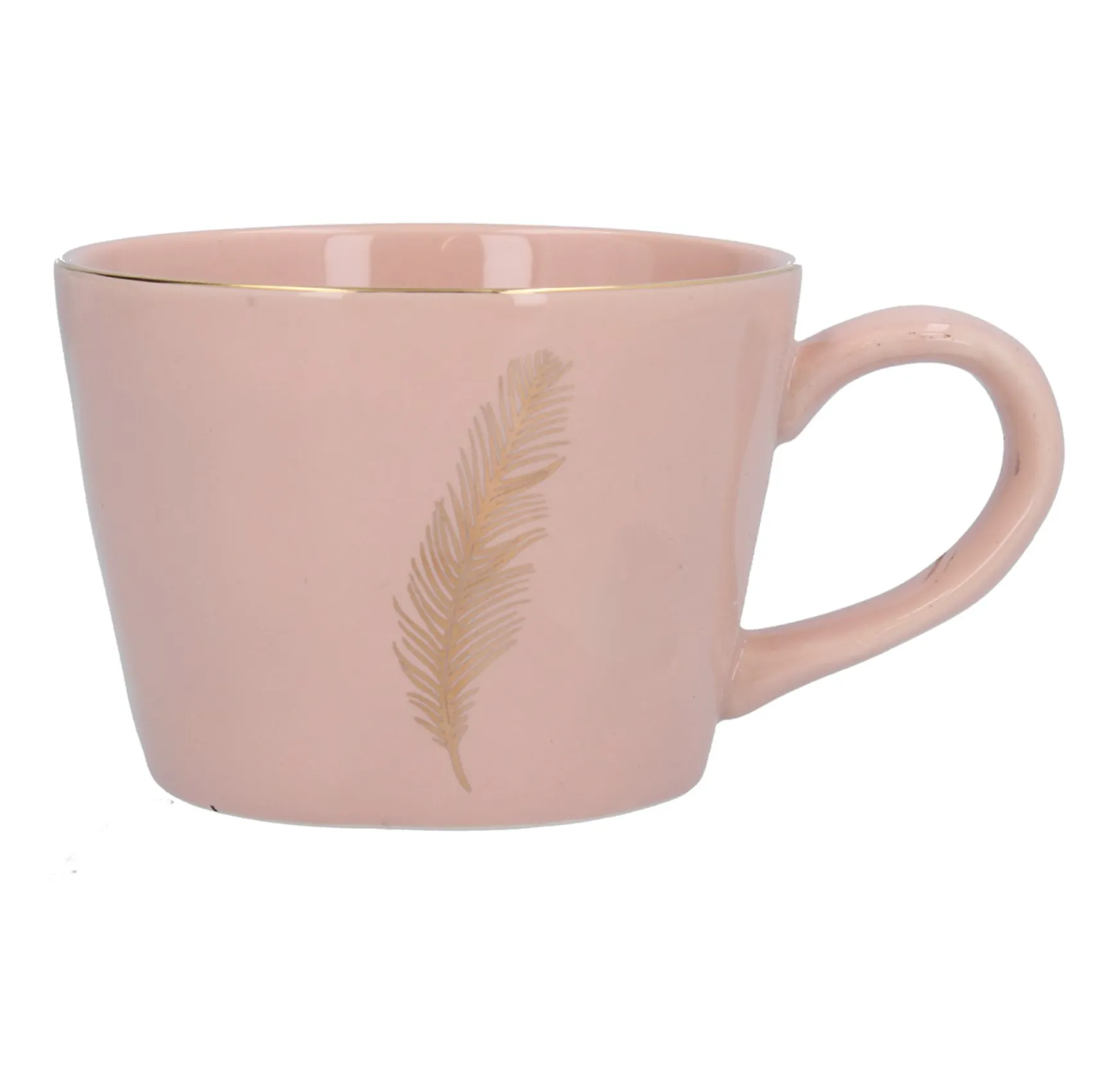 Pink Ceramic Mug With Gold Feather Funky Chunky