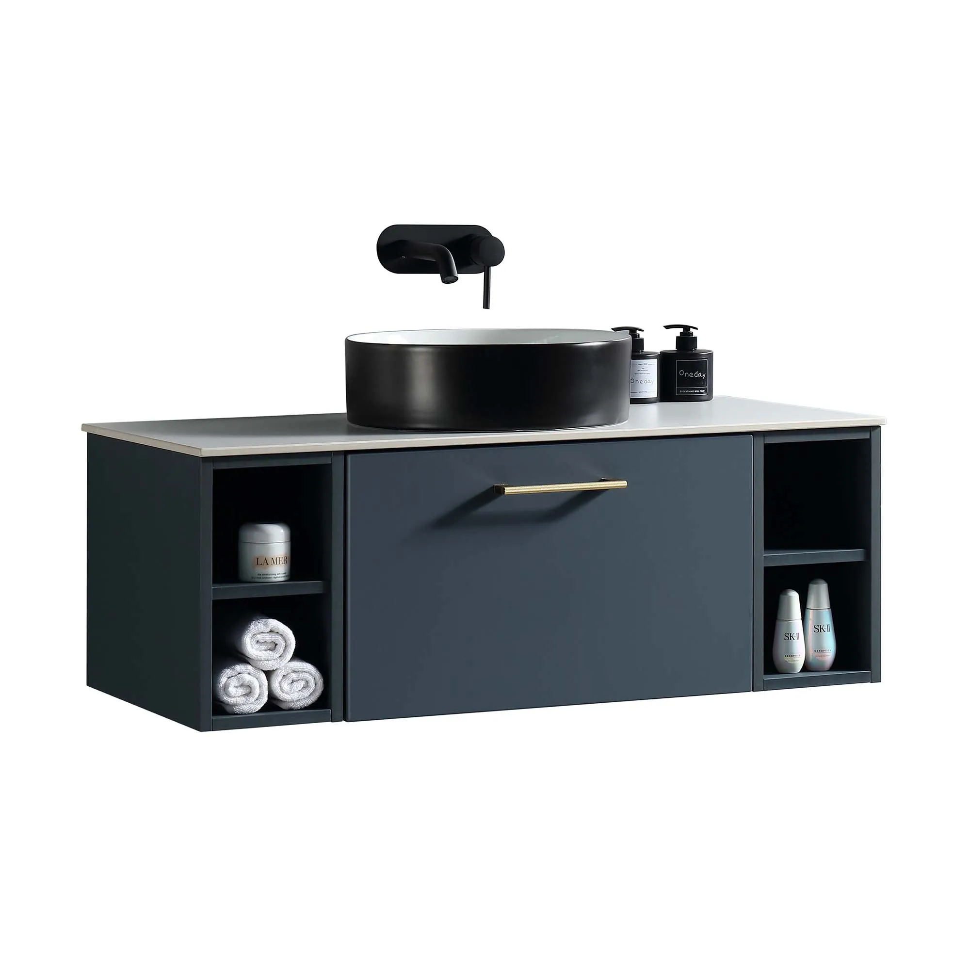 Pisa 1000 Wall Mounted Vanity Unit With Worktop and Open Shelf