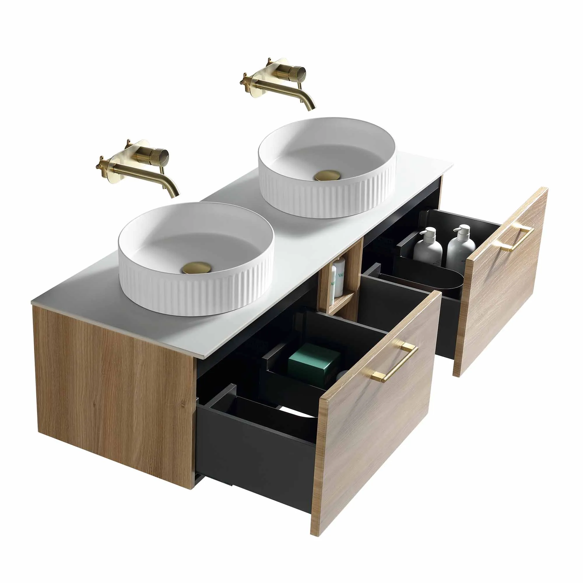 Pisa 1400 Wall Mounted Vanity Unit With Worktop and Open Shelf