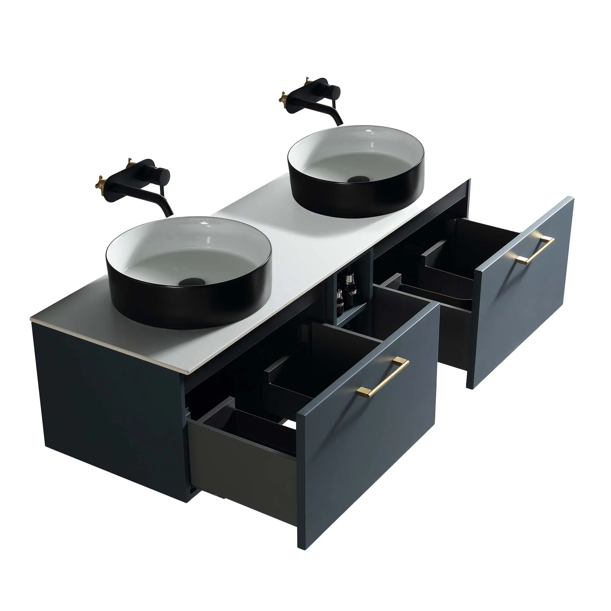 Pisa 1400 Wall Mounted Vanity Unit With Worktop and Open Shelf