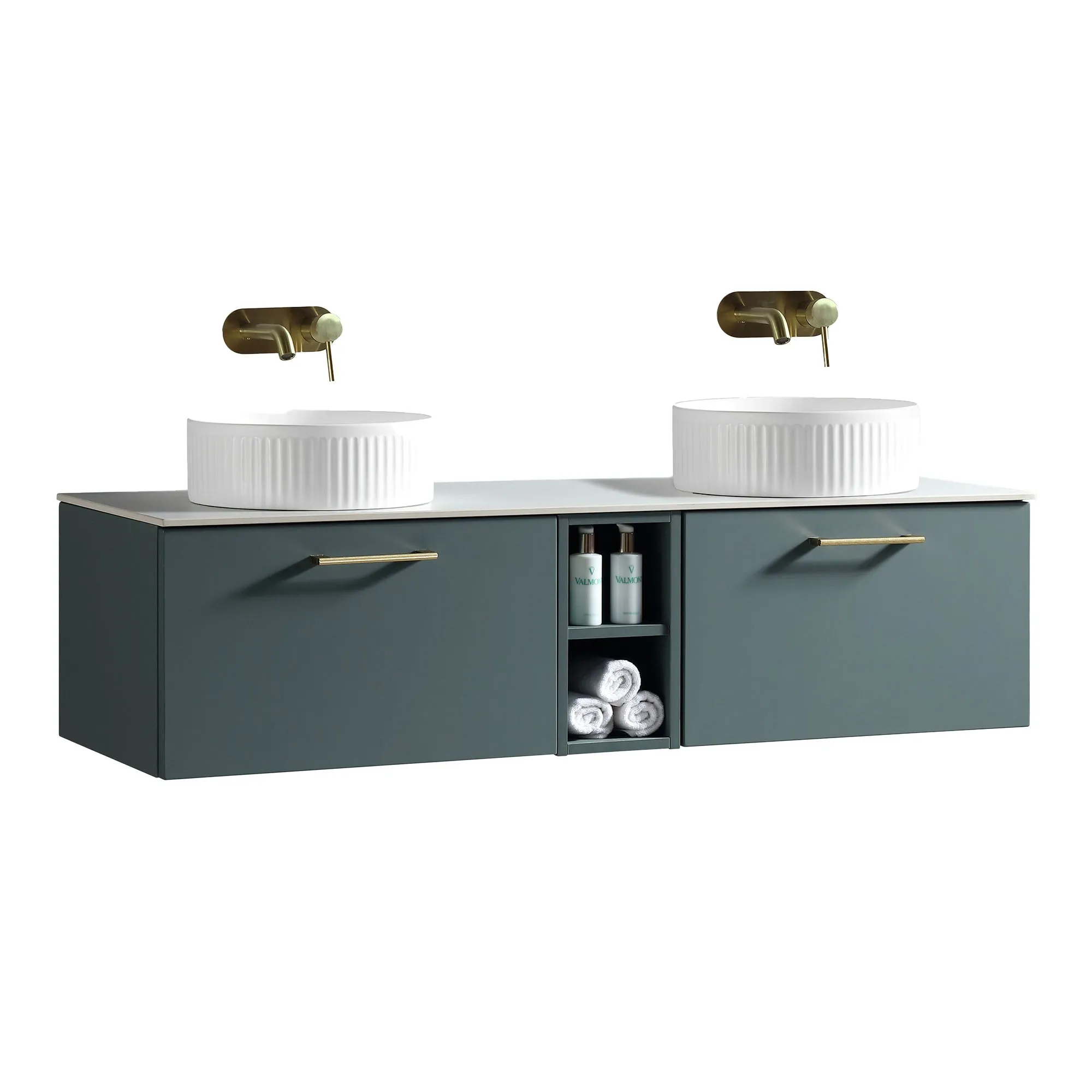 Pisa 1400 Wall Mounted Vanity Unit With Worktop and Open Shelf