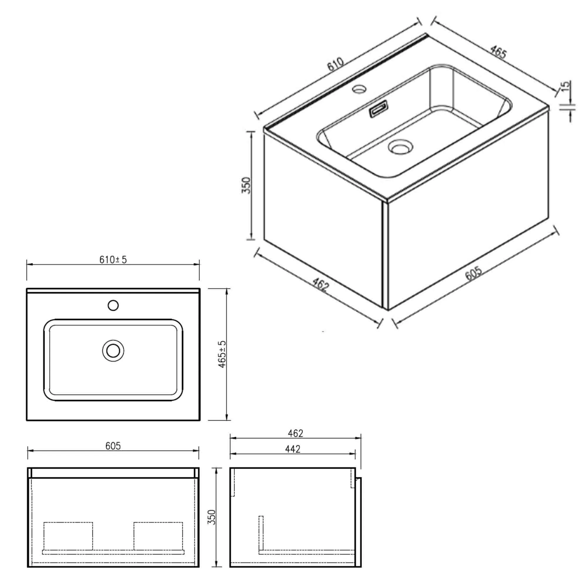 Pisa 600 Wall Mounted Vanity Unit With Washbasin