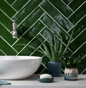 Poitiers Green Wall Tile 7.5x30cm Gloss