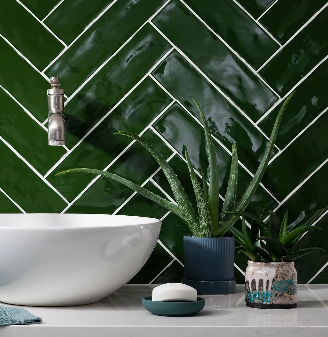 Poitiers Green Wall Tile 7.5x30cm Gloss