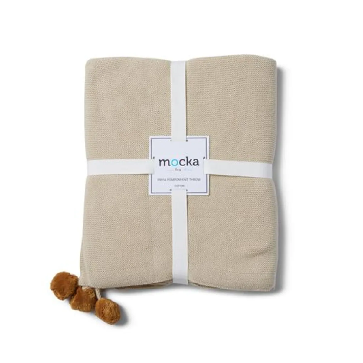 Priya Pompom Knit Throw - Oatmeal/Mustard Mocka