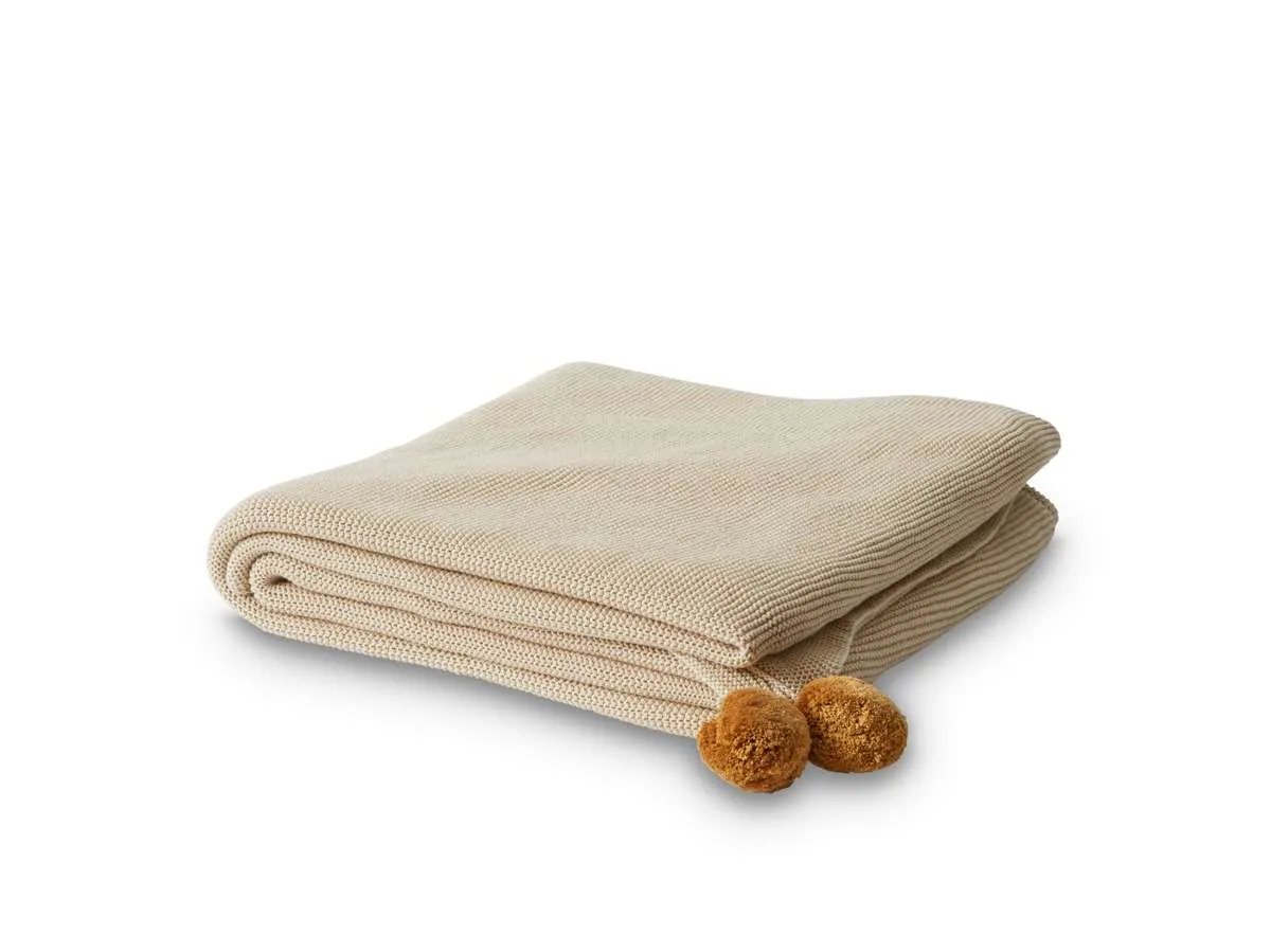 Priya Pompom Knit Throw - Oatmeal/Mustard Mocka