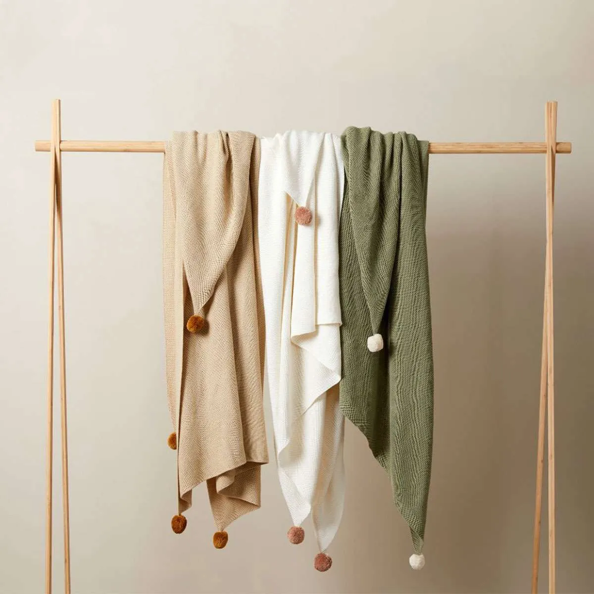 Priya Pompom Knit Throw - Oatmeal/Mustard Mocka