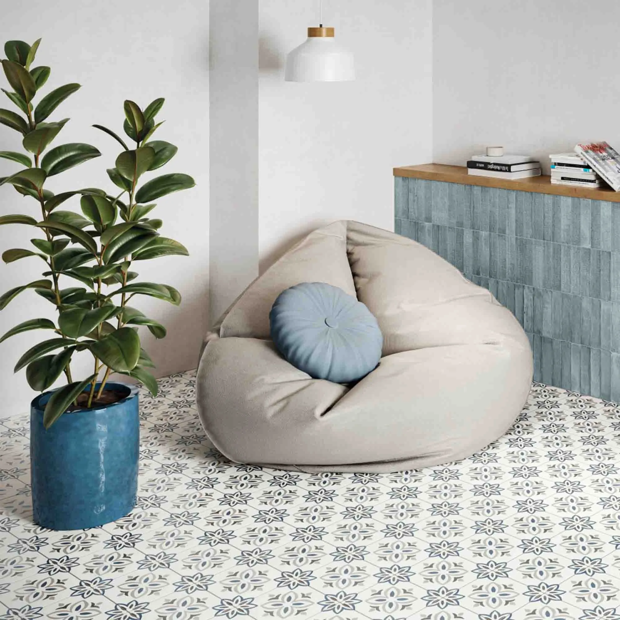 Provenza Blue Bloom Pattern Porcelain Tile 22x22cm Matt