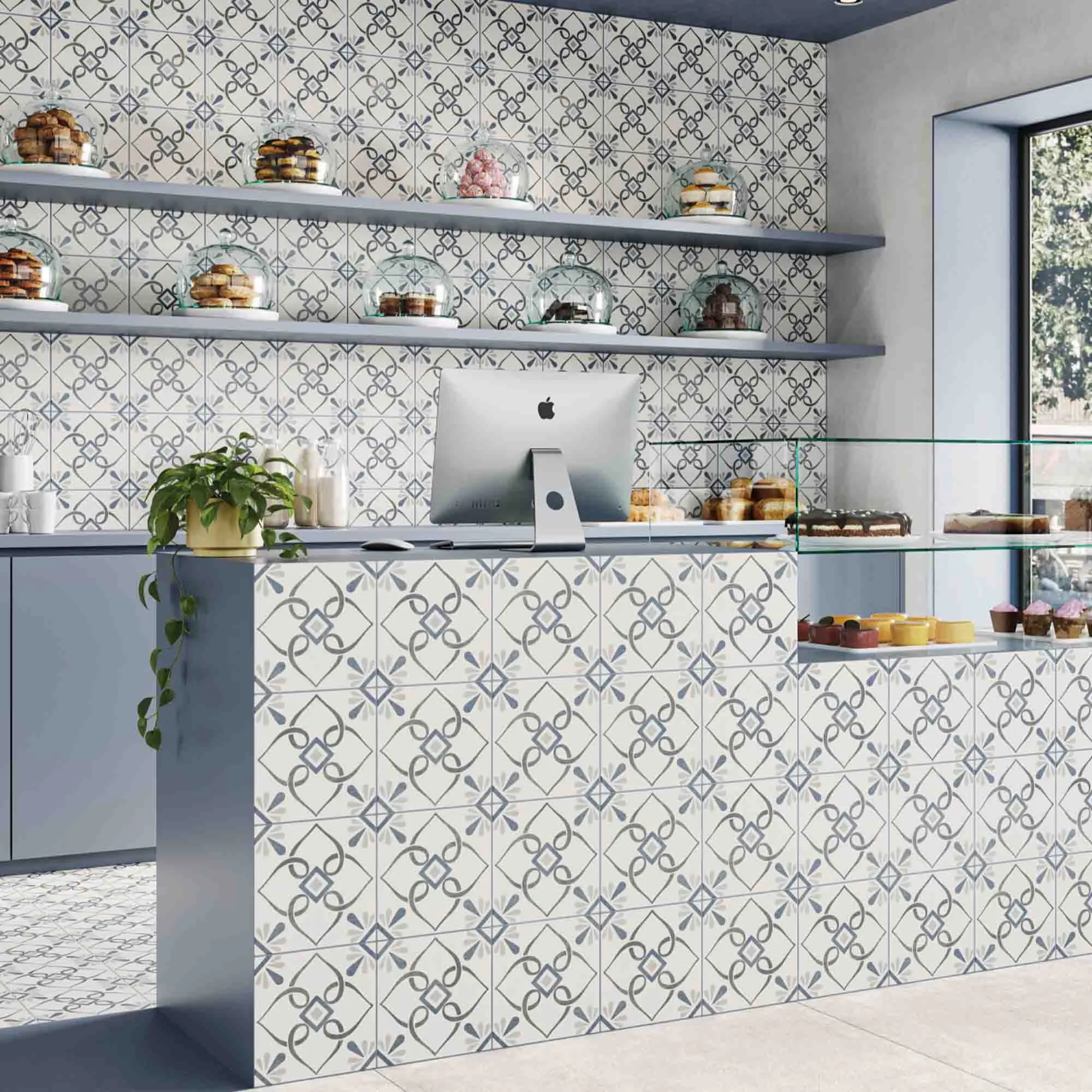 Provenza Blue Bloom Pattern Porcelain Tile 22x22cm Matt