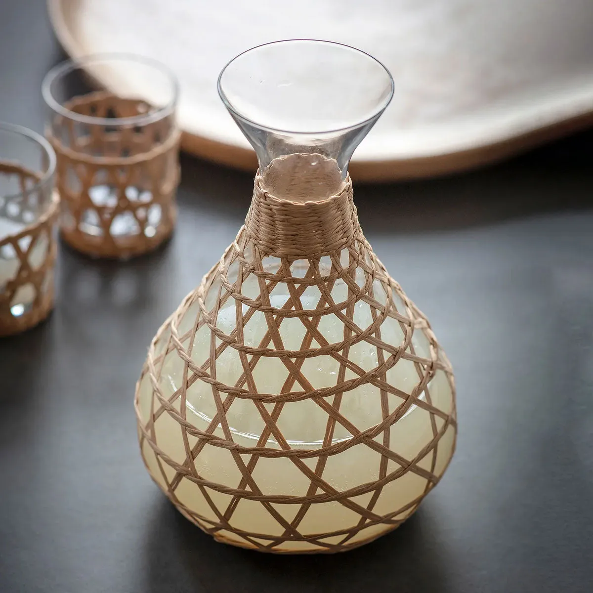 Rattan And Glass Carafe Funky Chunky