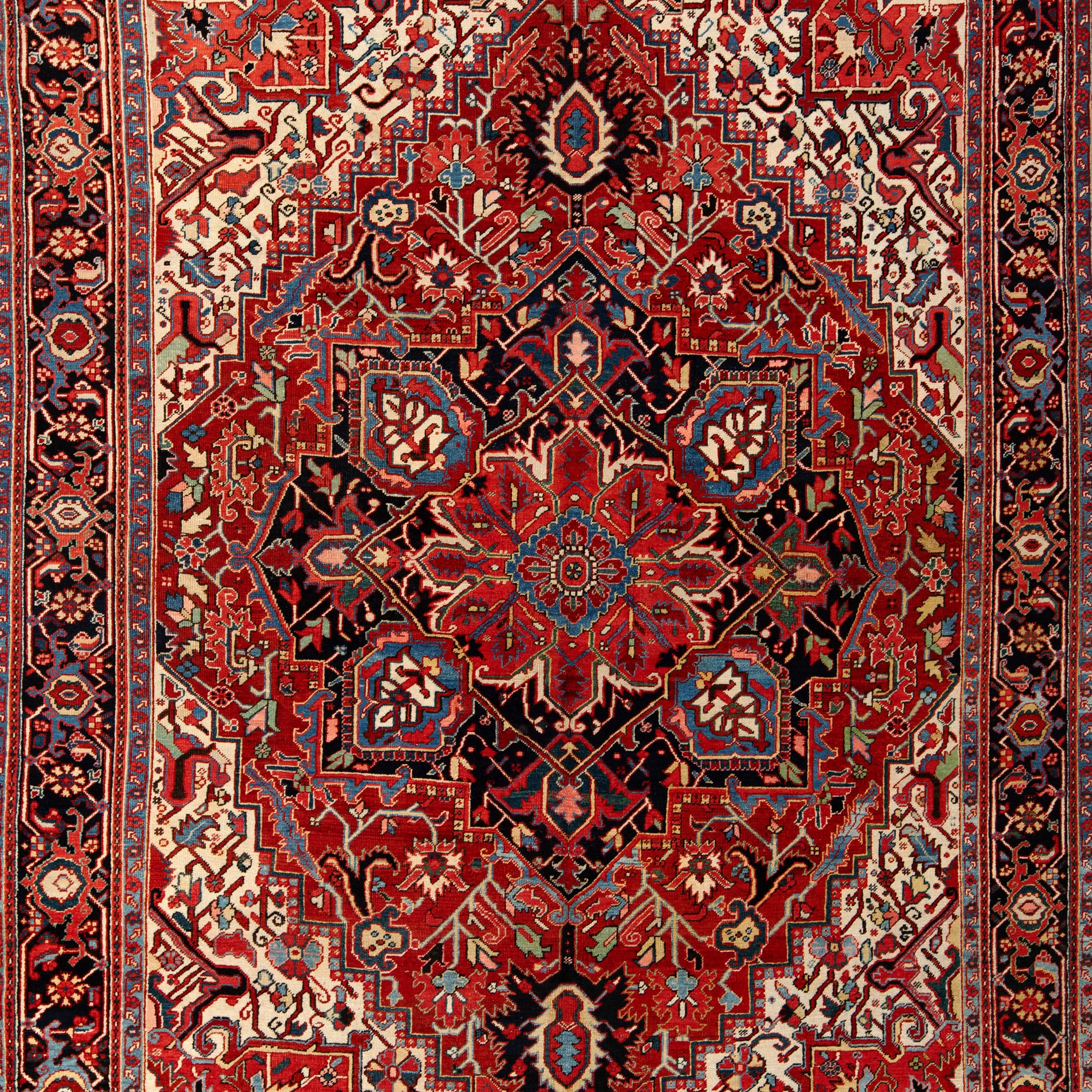 Red Antique Persian Heriz Wool Rug - 8'6" x 11'2"