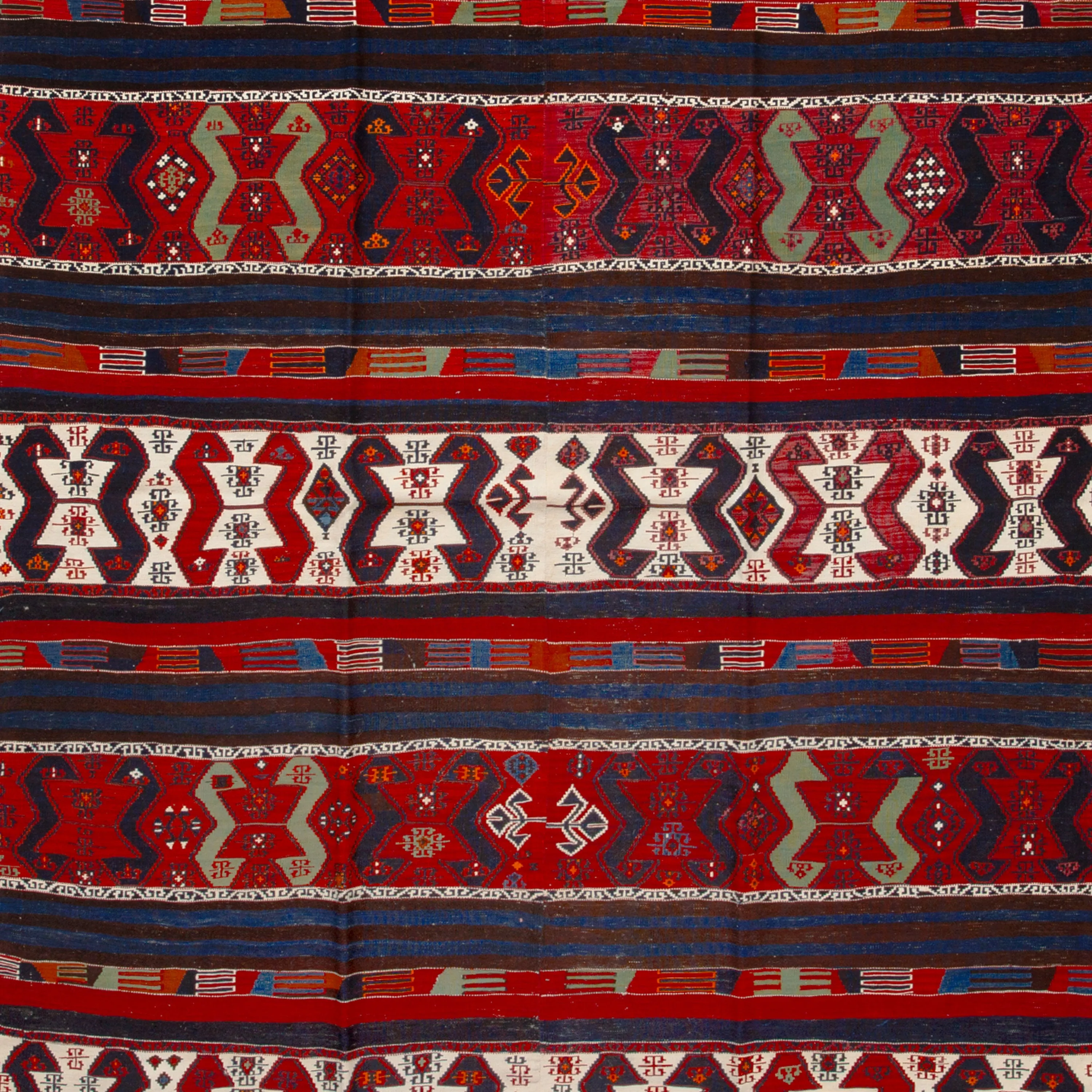 Red Vintage Anatolian Kilim Wool Runner - 6'3" x 12'10"