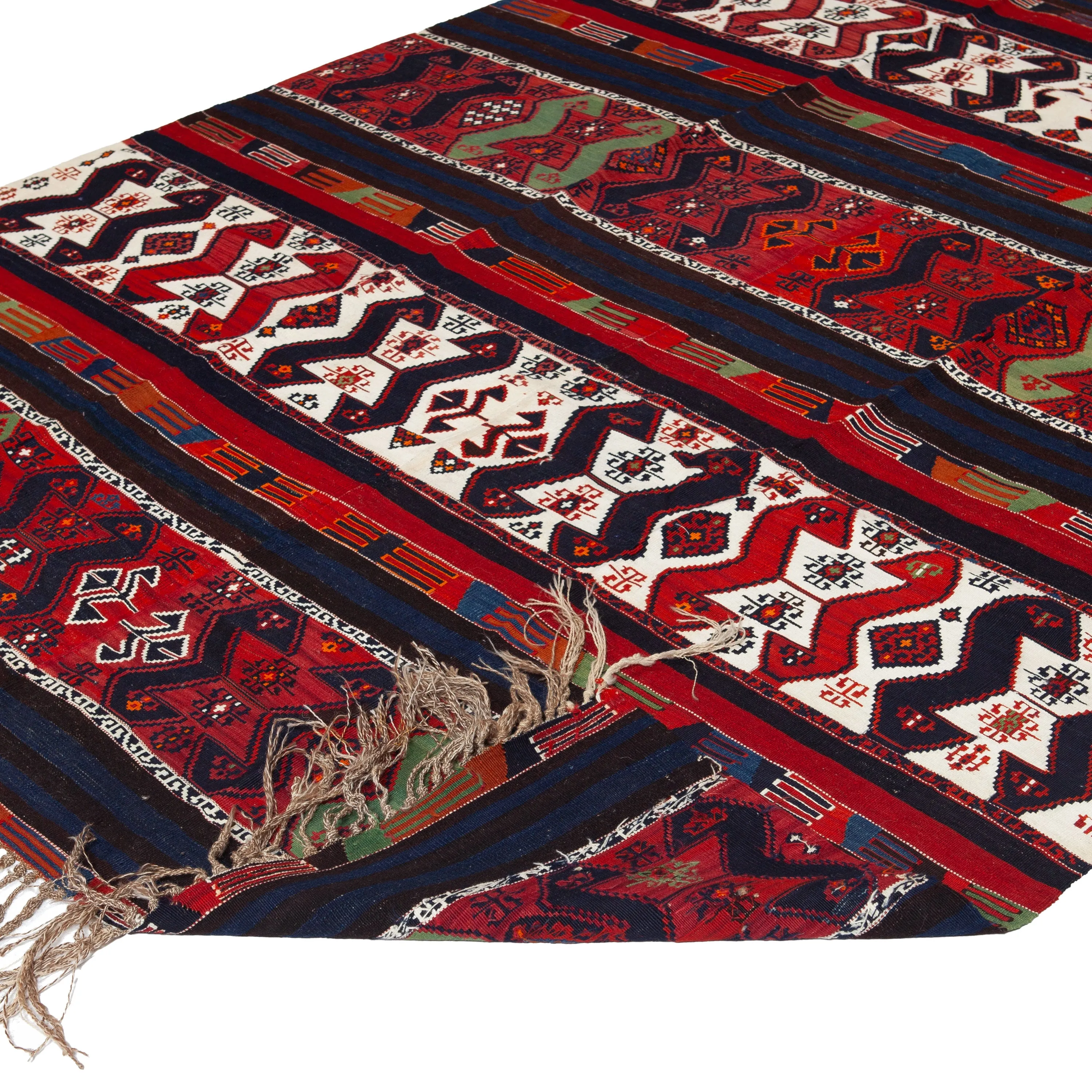 Red Vintage Anatolian Kilim Wool Runner - 6'3" x 12'10"