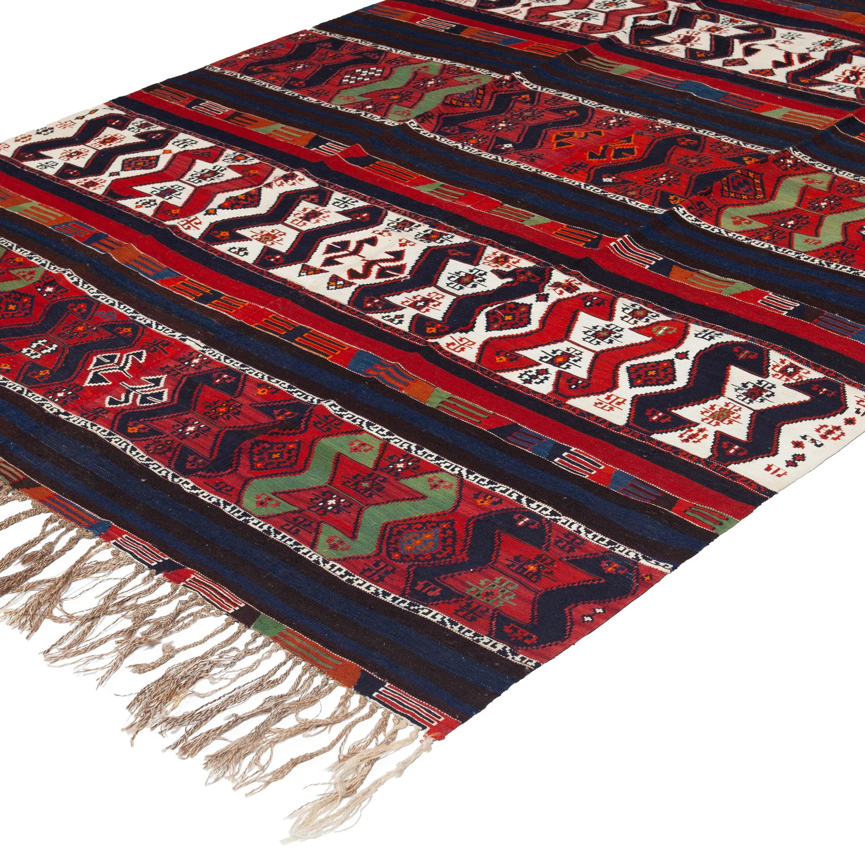 Red Vintage Anatolian Kilim Wool Runner - 6'3" x 12'10"