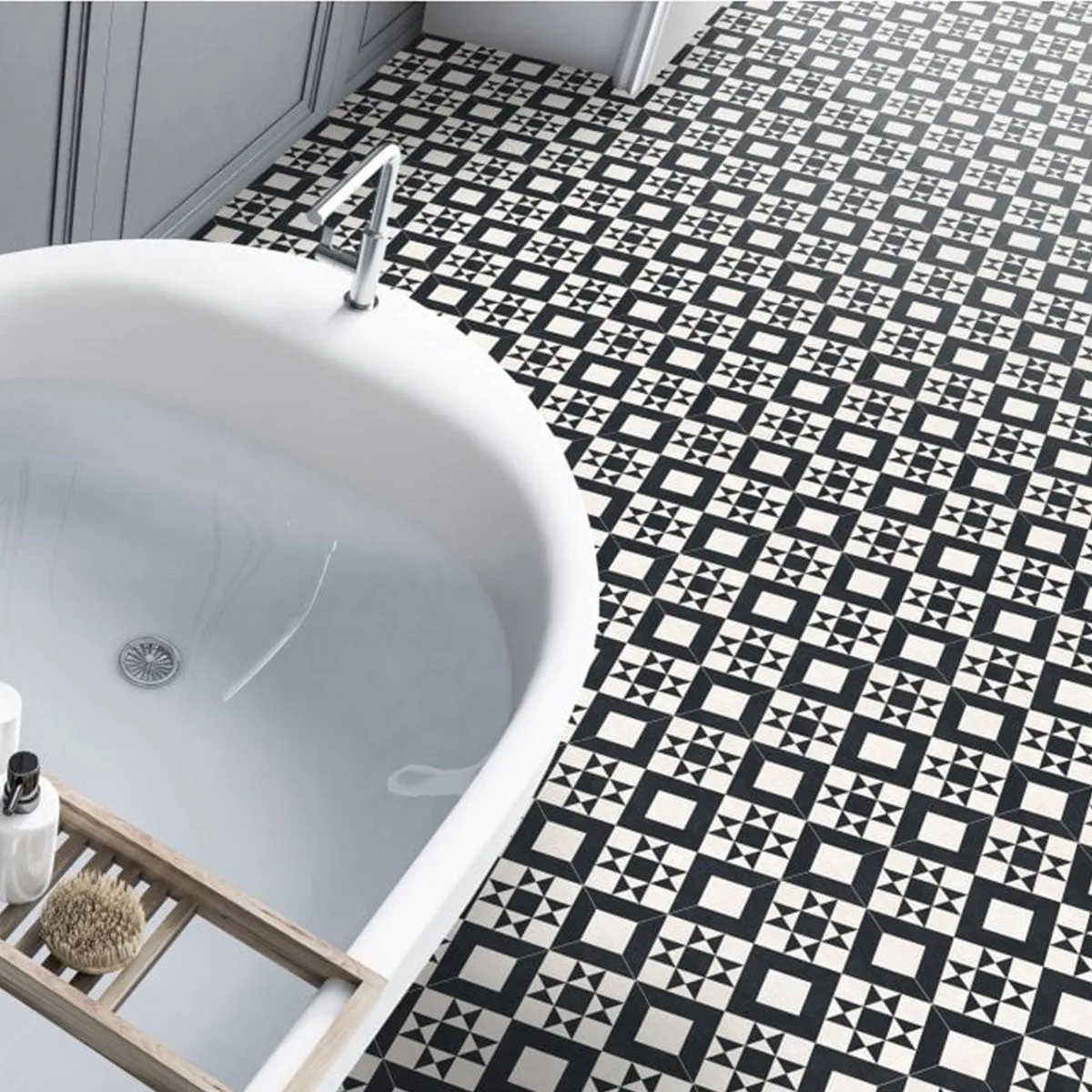 Retro Monochrome Patterned Porcelain Tile 45x45cm Matt