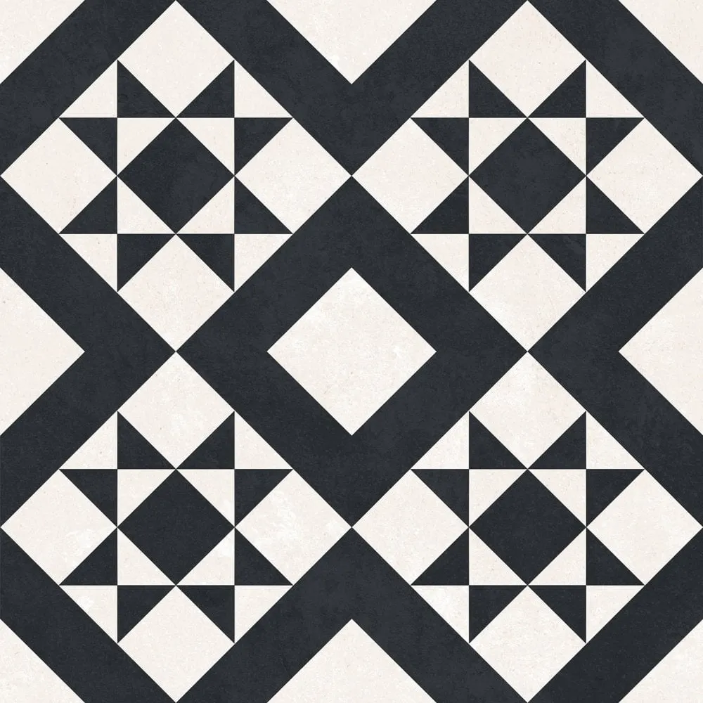Retro Monochrome Patterned Porcelain Tile 45x45cm Matt