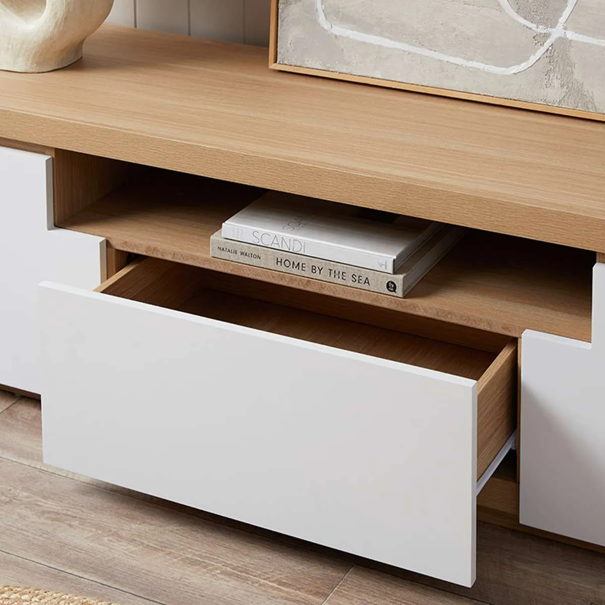 Rhodes Entertainment Unit - White/Natural Mocka