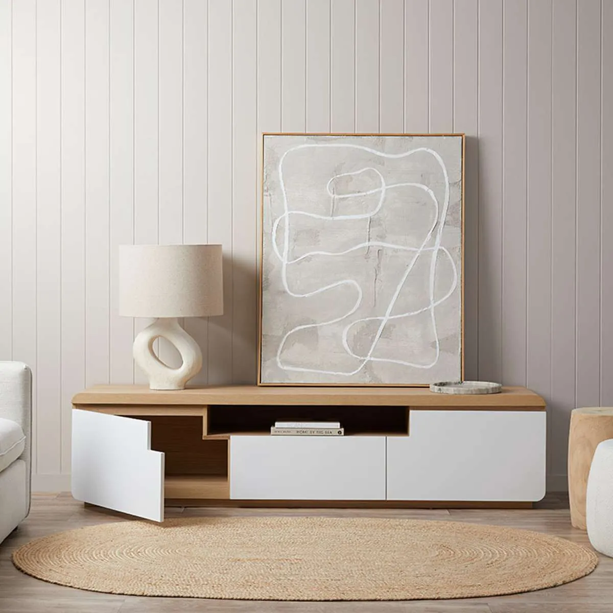 Rhodes Entertainment Unit - White/Natural Mocka
