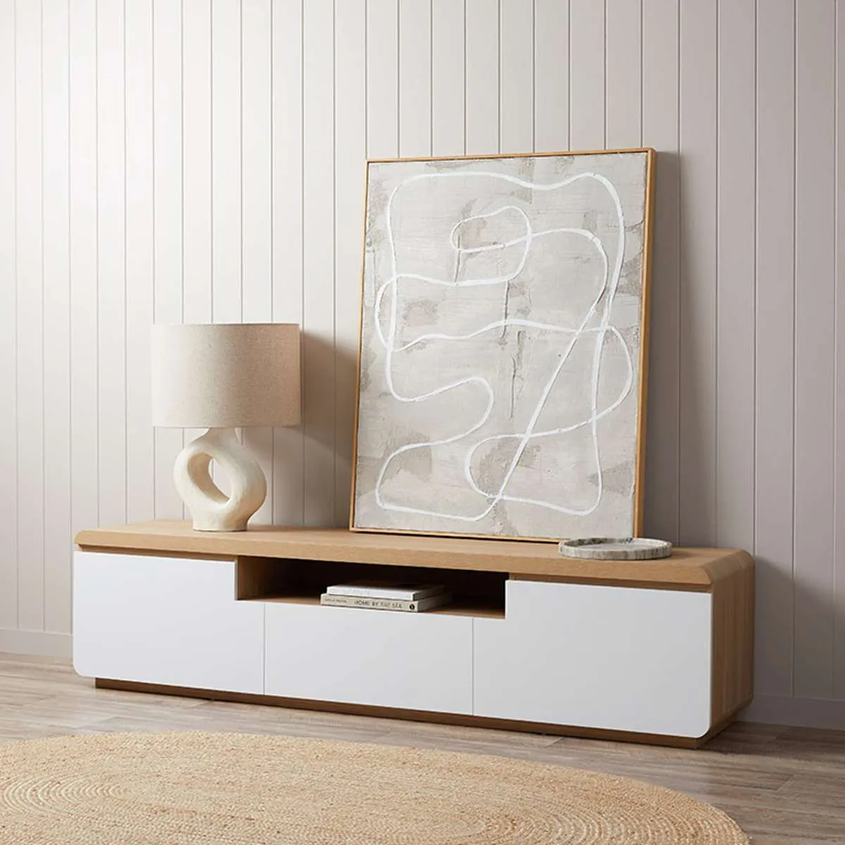 Rhodes Entertainment Unit - White/Natural Mocka