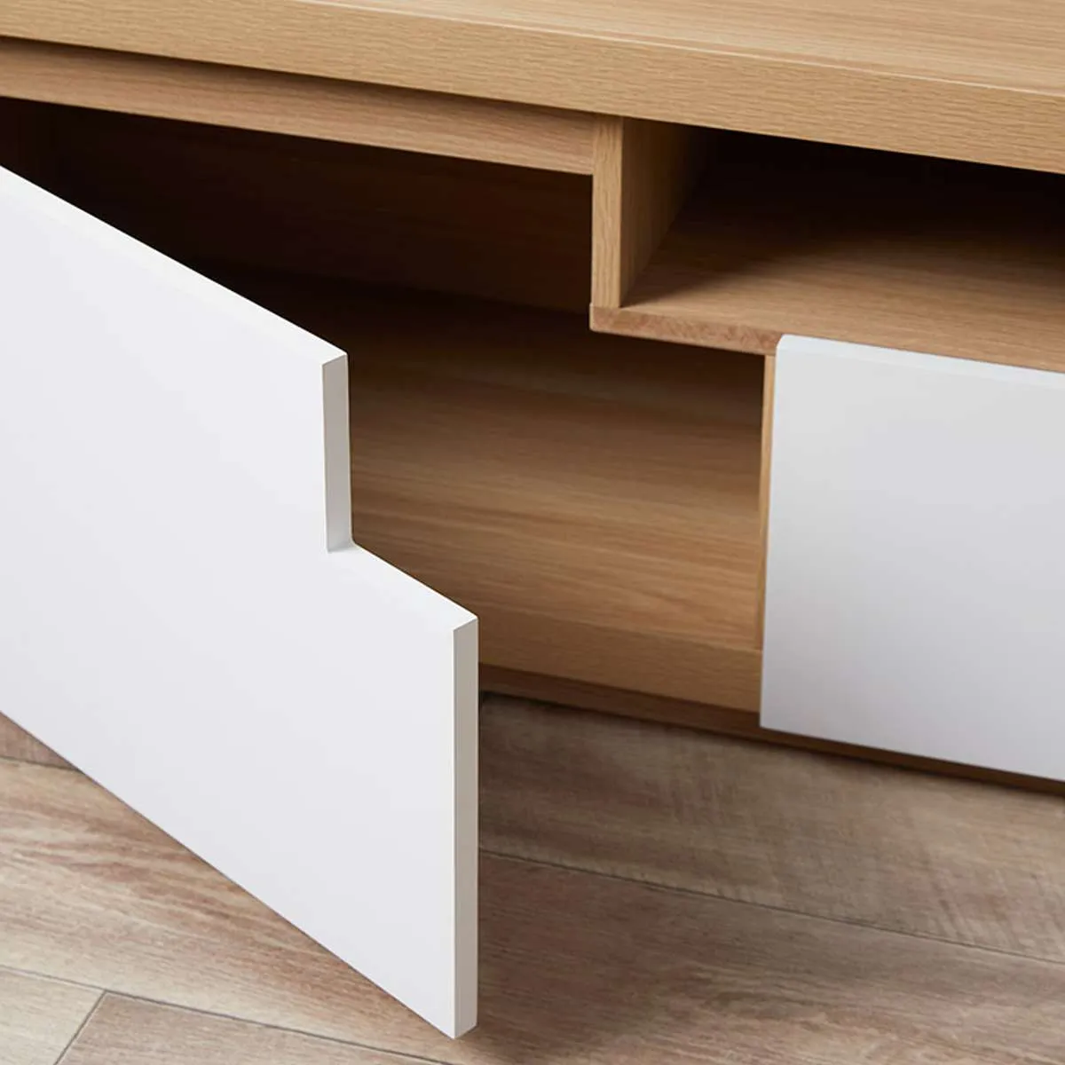 Rhodes Entertainment Unit - White/Natural Mocka