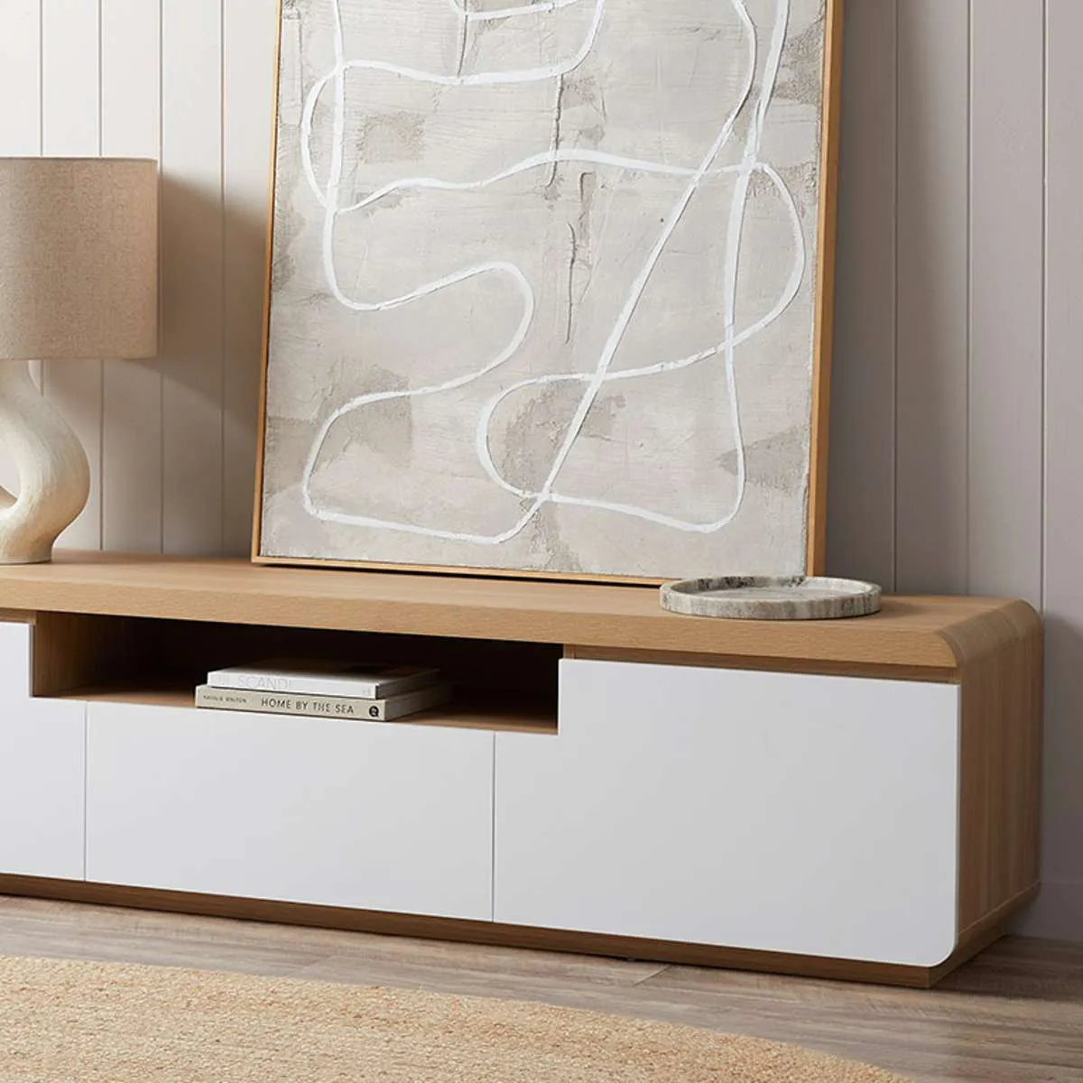 Rhodes Entertainment Unit - White/Natural Mocka