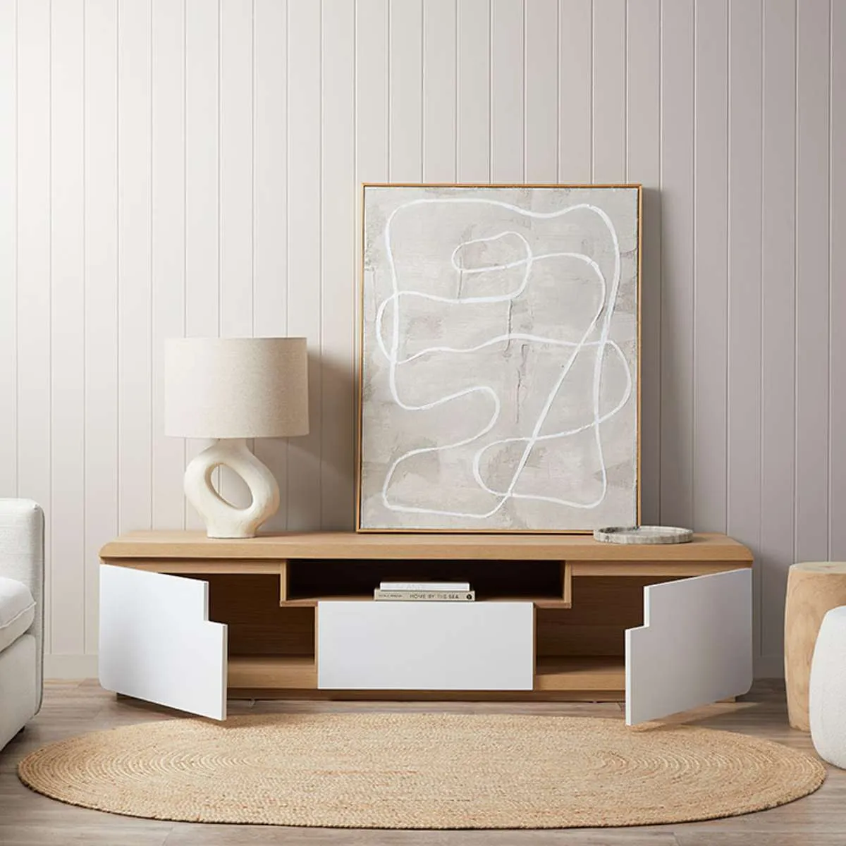 Rhodes Entertainment Unit - White/Natural Mocka