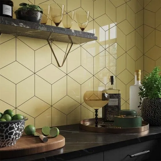 Rhomboid Yellow Ceramic Wall Tile 152x263mm