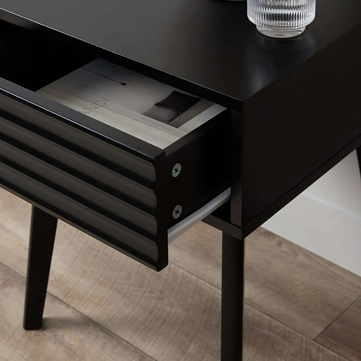 Rhys Bedside Table - Black Mocka