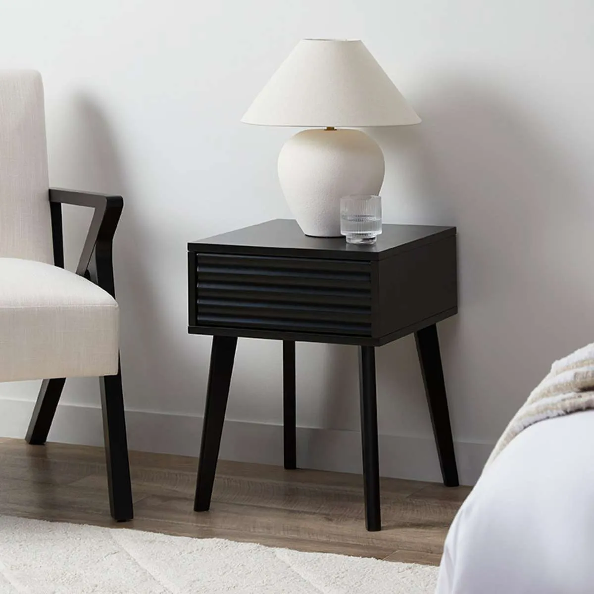Rhys Bedside Table - Black Mocka