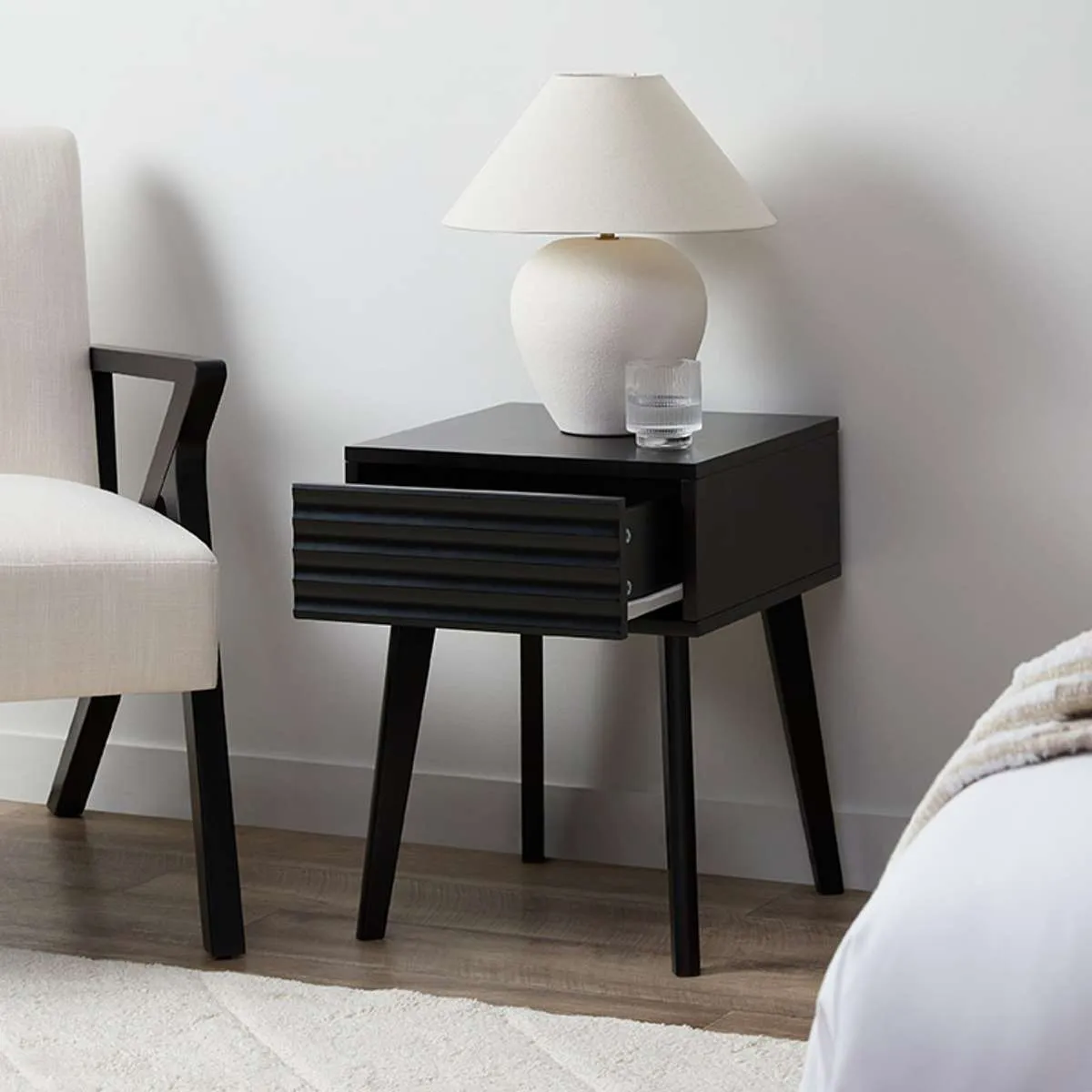 Rhys Bedside Table - Black Mocka