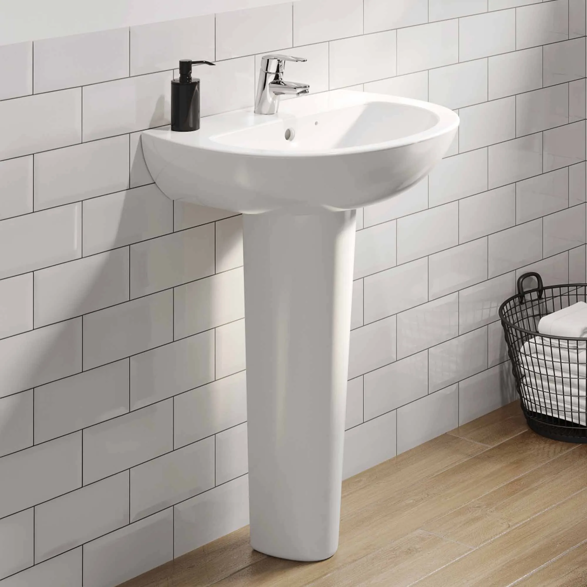 Roca Basin-in-a-Box D Shape Basin With Standard Pedestal - White